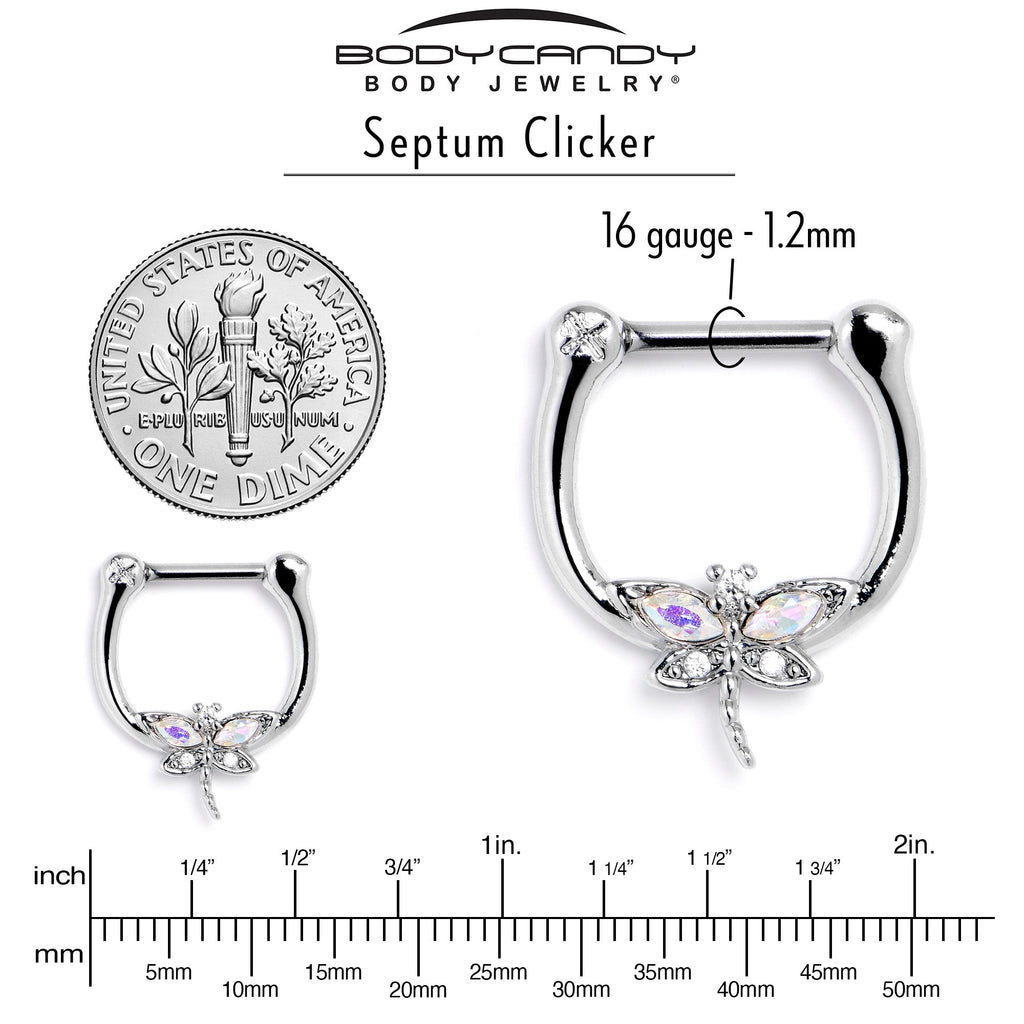 BodyCandy 16G 5/16 Aurora CZ Gem Understated Dragonfly Cartilage Clicker — side view