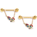 BodyCandy 14G 9/16 Red Blue Gem Gold Tone Butterfly Dangle Nipple Ring Set — main product shot