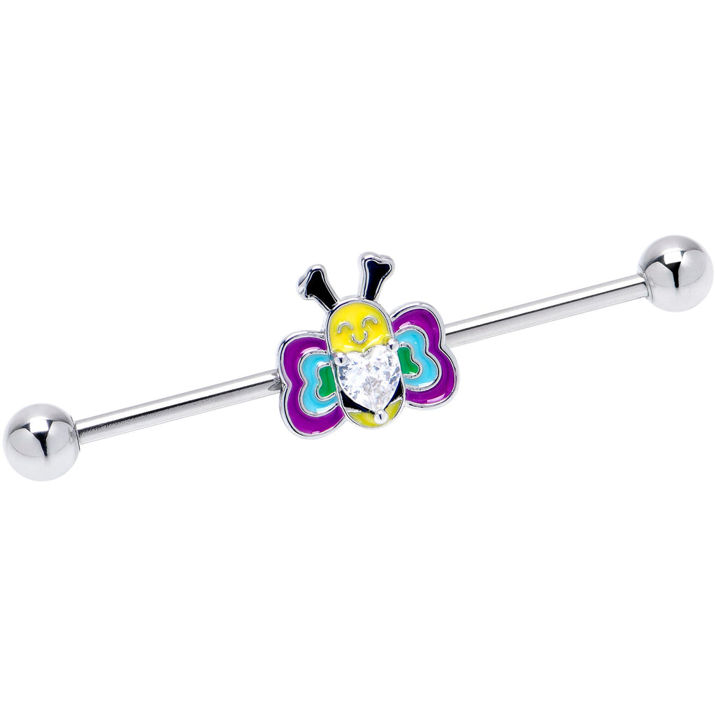 BodyCandy 14G Clear CZ Gem Butterfly Love Bug Heart Industrial Barbell 38mm — main product shot