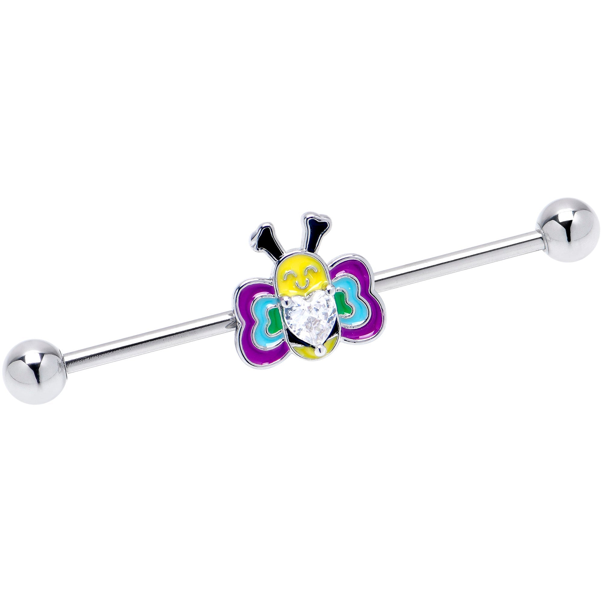 BodyCandy 14G Clear CZ Gem Butterfly Love Bug Heart Industrial Barbell 38mm — main product shot
