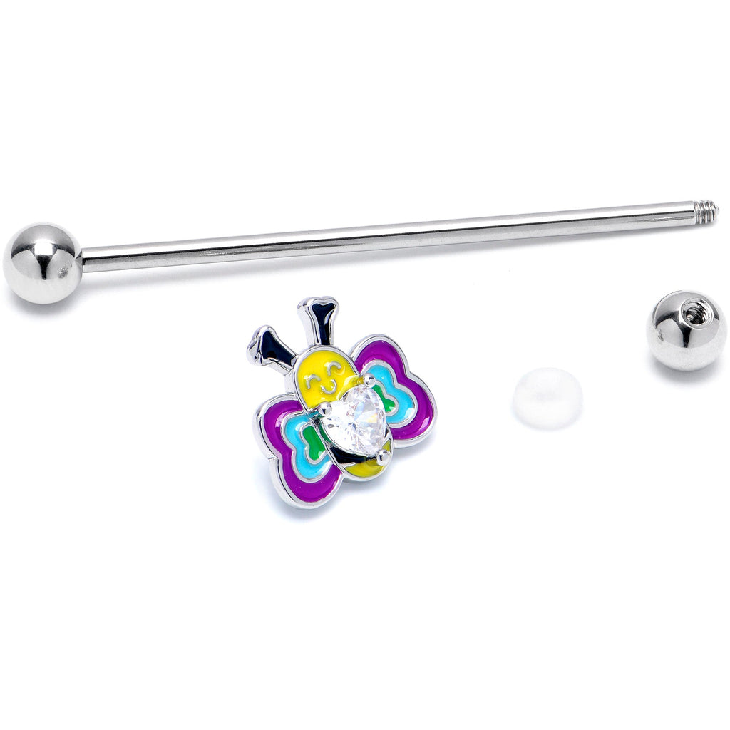BodyCandy 14G Clear CZ Gem Butterfly Love Bug Heart Industrial Barbell 38mm — detail close-up