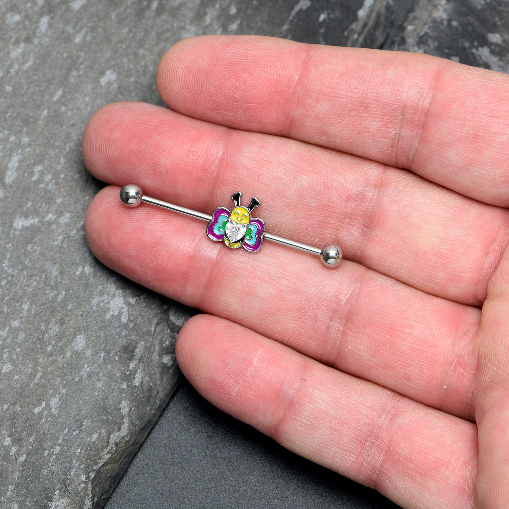 BodyCandy 14G Clear CZ Gem Butterfly Love Bug Heart Industrial Barbell 38mm — lifestyle context