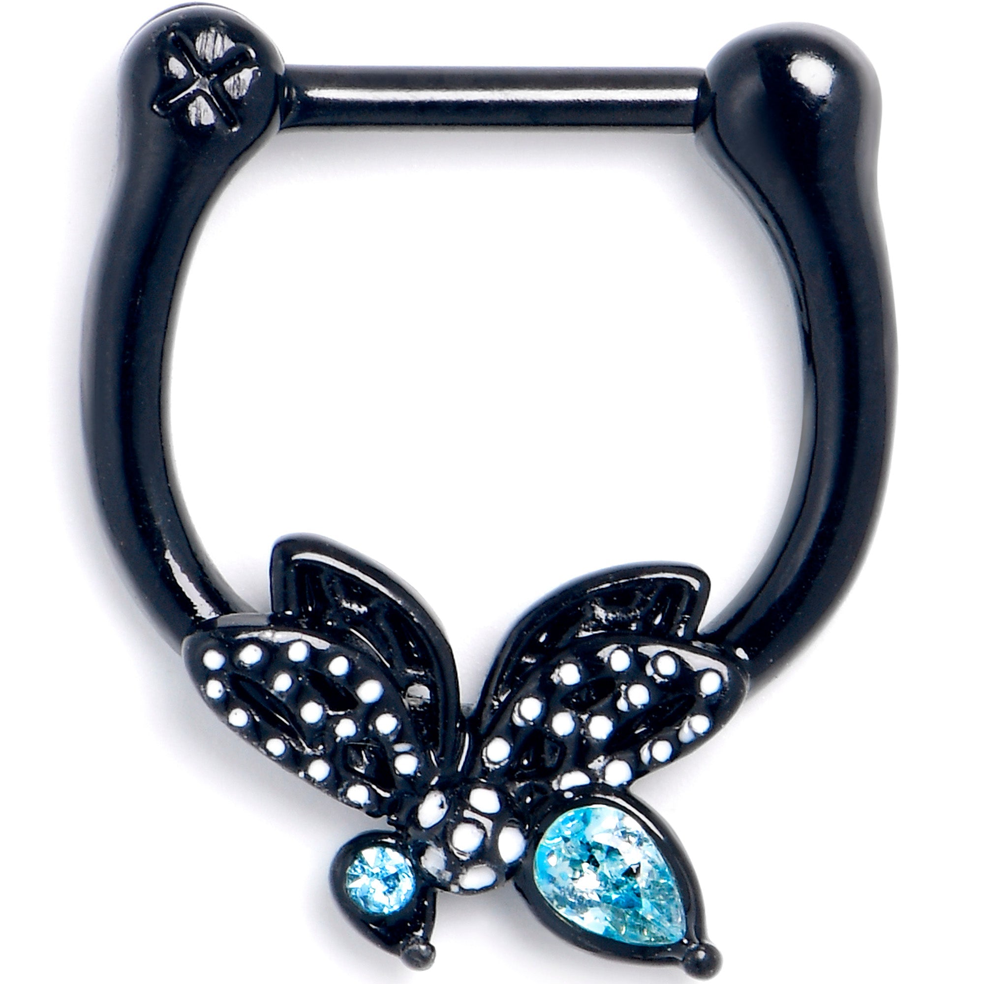 BodyCandy 16G 5/16 Blue CZ Gem Black Night Drama Butterfly Cartilage Clicker — main product shot