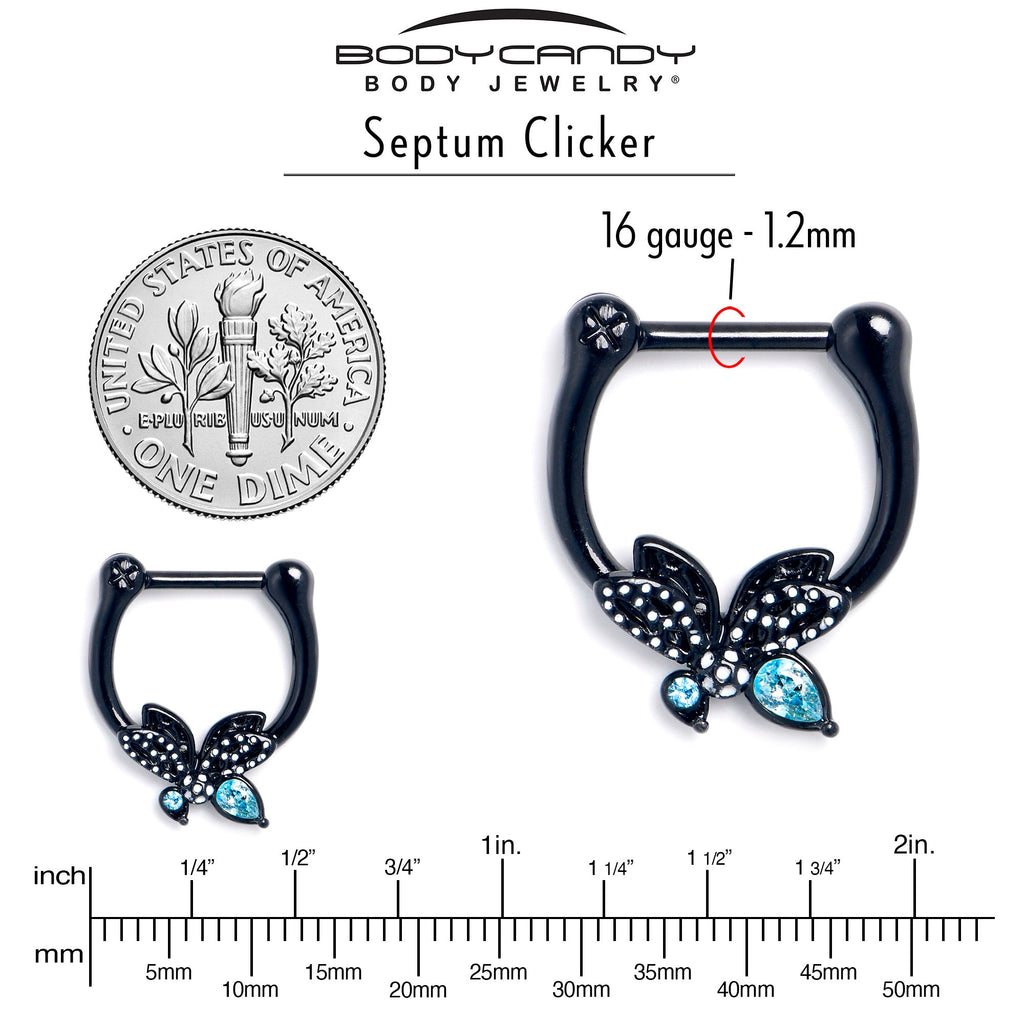 BodyCandy 16G 5/16 Blue CZ Gem Black Night Drama Butterfly Cartilage Clicker — side view
