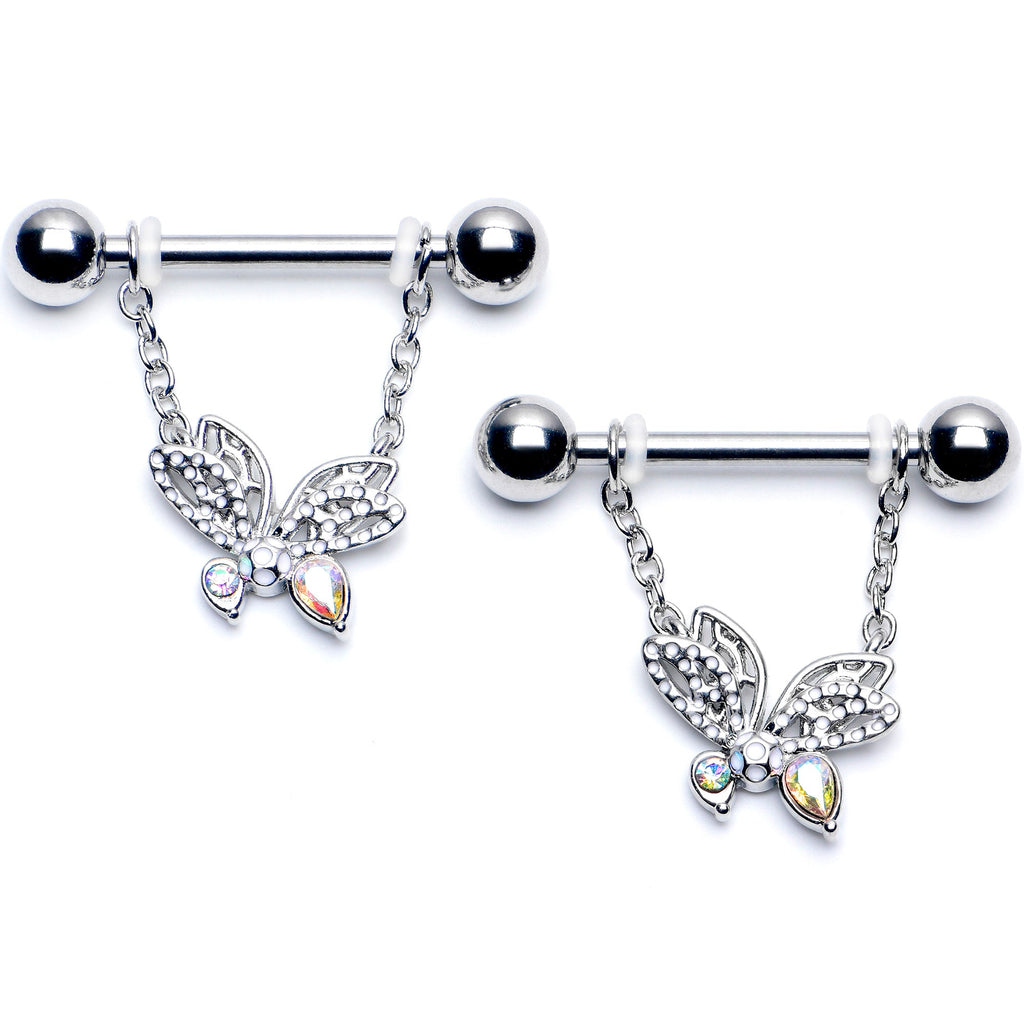 BodyCandy 14G 9/16 Aurora CZ  Gem Ultra Drama Butterfly Dangle Nipple Ring Set — main product shot