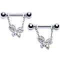 BodyCandy 14G 9/16 Aurora CZ  Gem Ultra Drama Butterfly Dangle Nipple Ring Set — main product shot