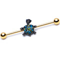BodyCandy 14G Blue Gem Gold Tone Sweet Sea Turtle Industrial Barbell 38mm — main product shot
