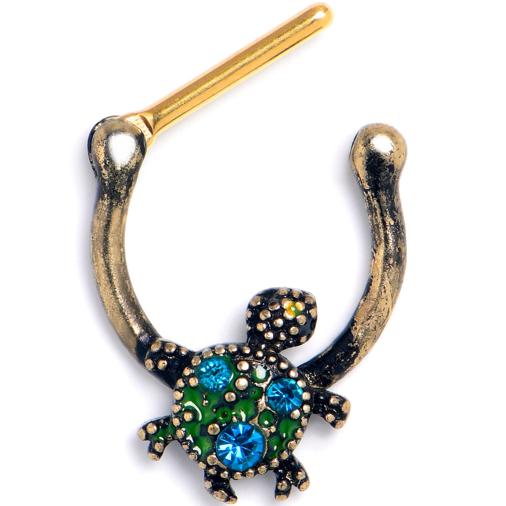 BodyCandy 16G 5/16 Blue Gem Gold Tone Sweet Sea Turtle Cartilage Clicker — detail close-up