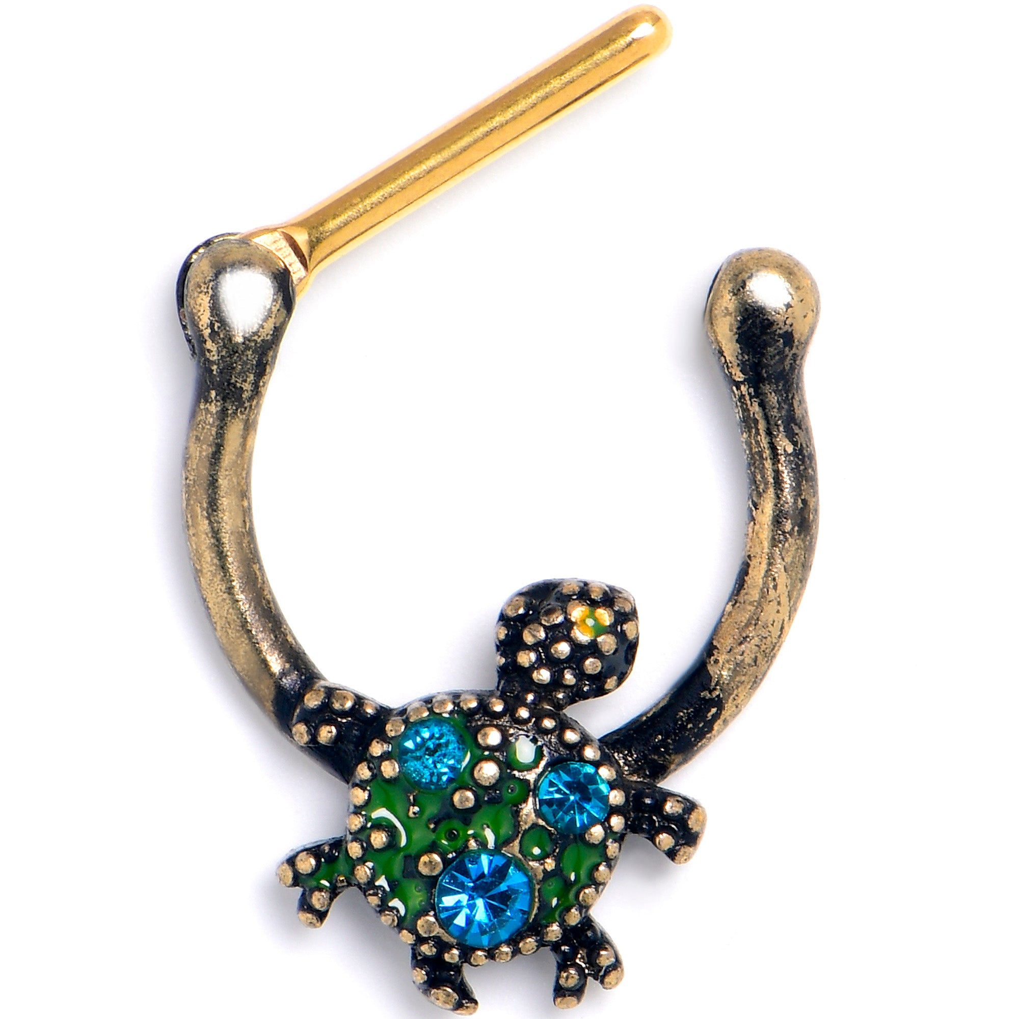 BodyCandy 16G 5/16 Blue Gem Gold Tone Sweet Sea Turtle Cartilage Clicker — detail close-up