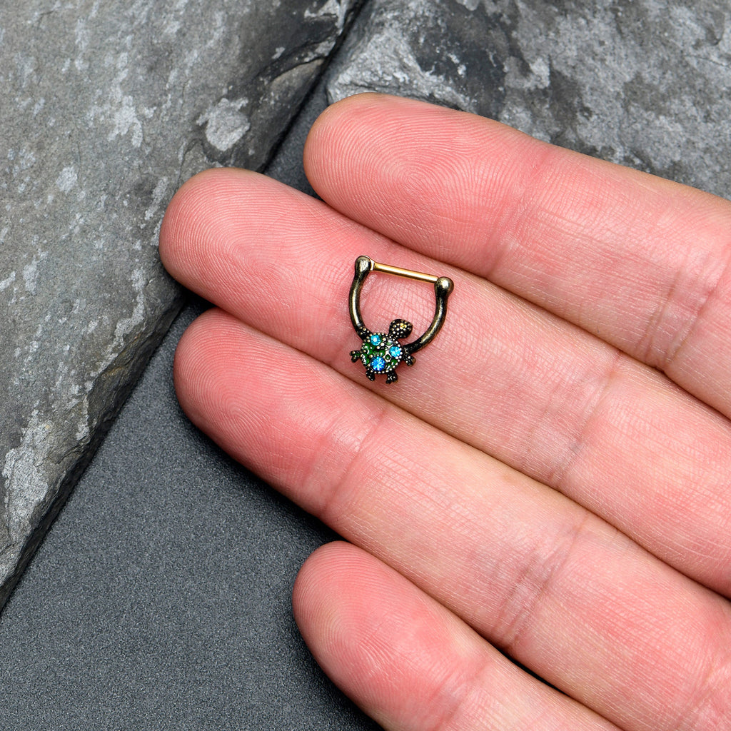 BodyCandy 16G 5/16 Blue Gem Gold Tone Sweet Sea Turtle Cartilage Clicker — lifestyle context