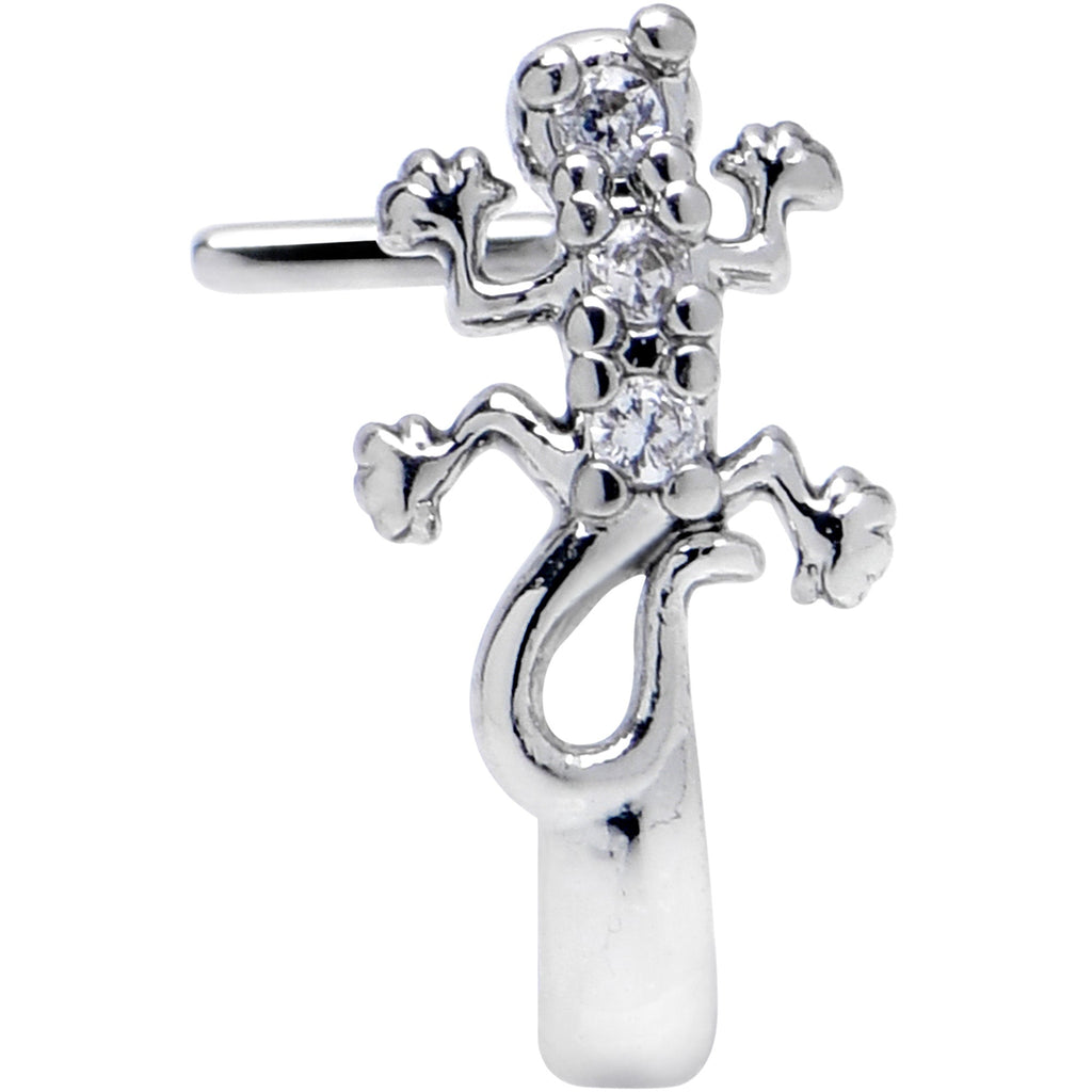 BodyCandy 20G 7mm Clear CZ Gem Love Lizard Faux Hoop L Shape Nose Ring — detail close-up