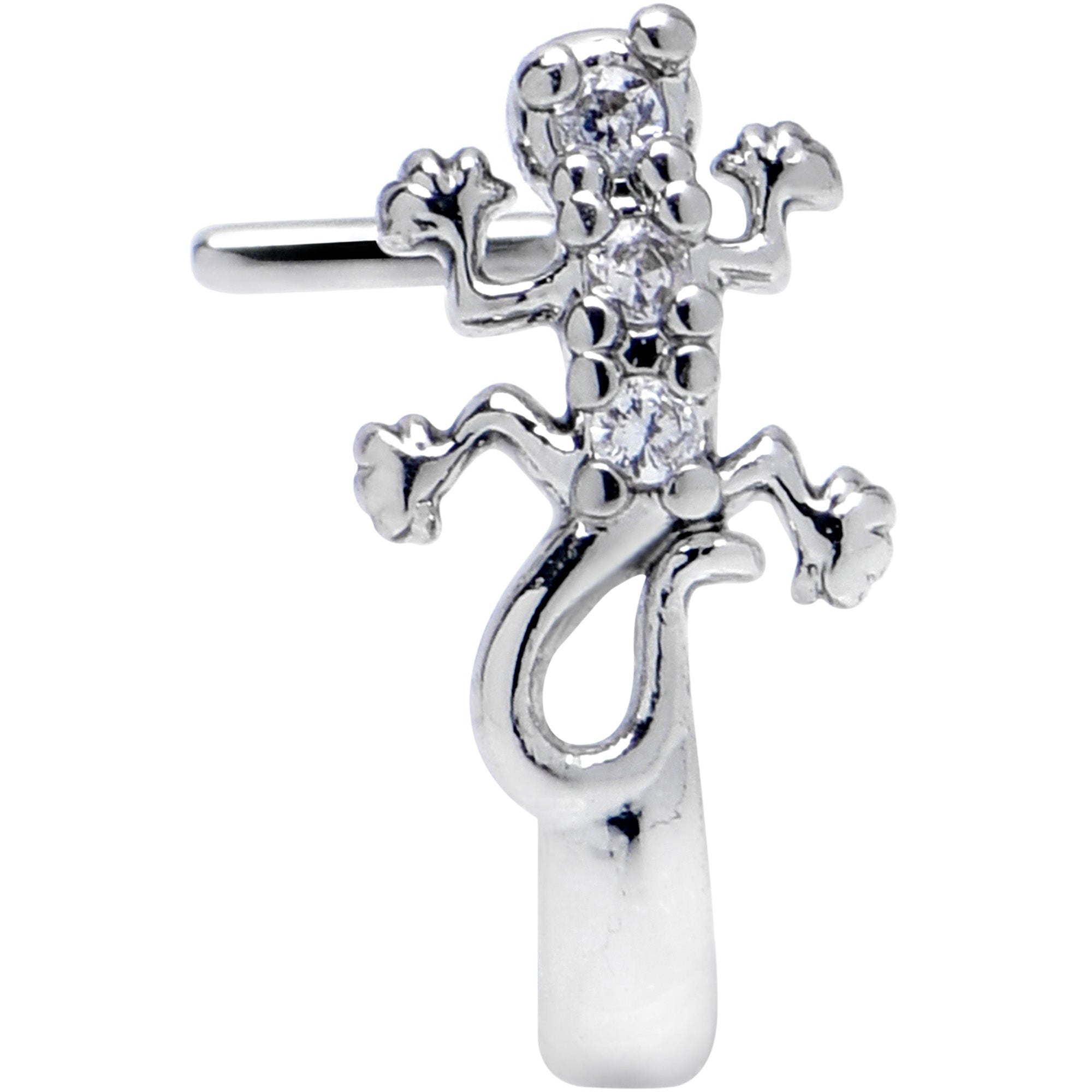 BodyCandy 20G 7mm Clear CZ Gem Love Lizard Faux Hoop L Shape Nose Ring — detail close-up