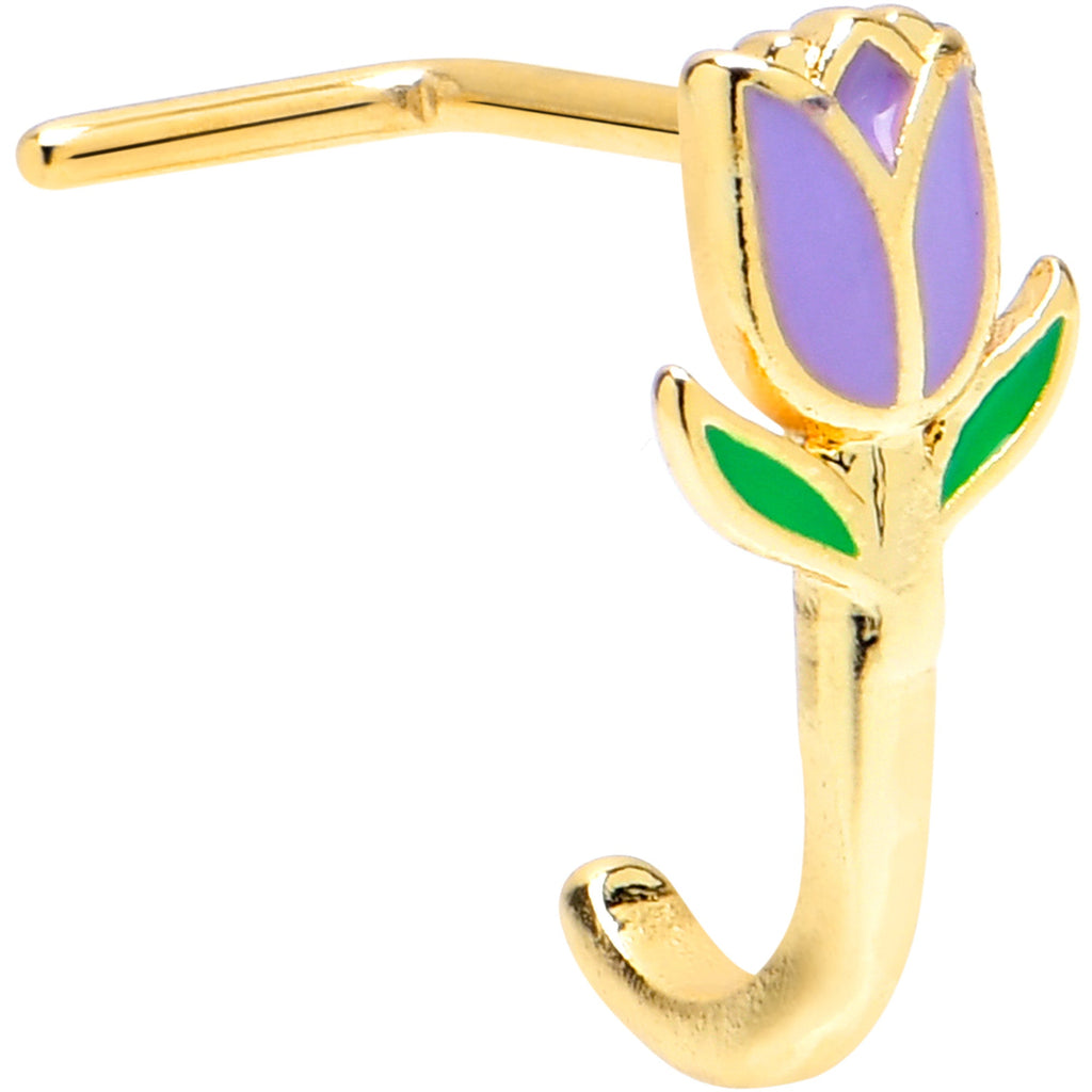 BodyCandy 20G 7mm Gold Tone Purple Tulip Flower Faux Hoop L Shape Nose Ring — main product shot