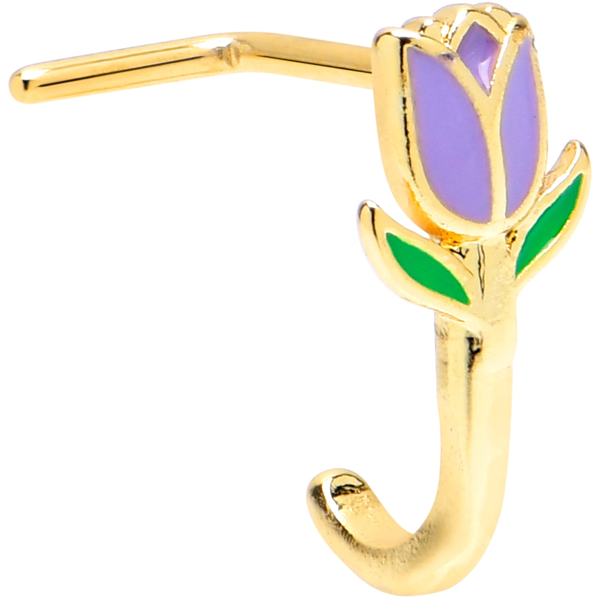 BodyCandy 20G 7mm Gold Tone Purple Tulip Flower Faux Hoop L Shape Nose Ring — main product shot