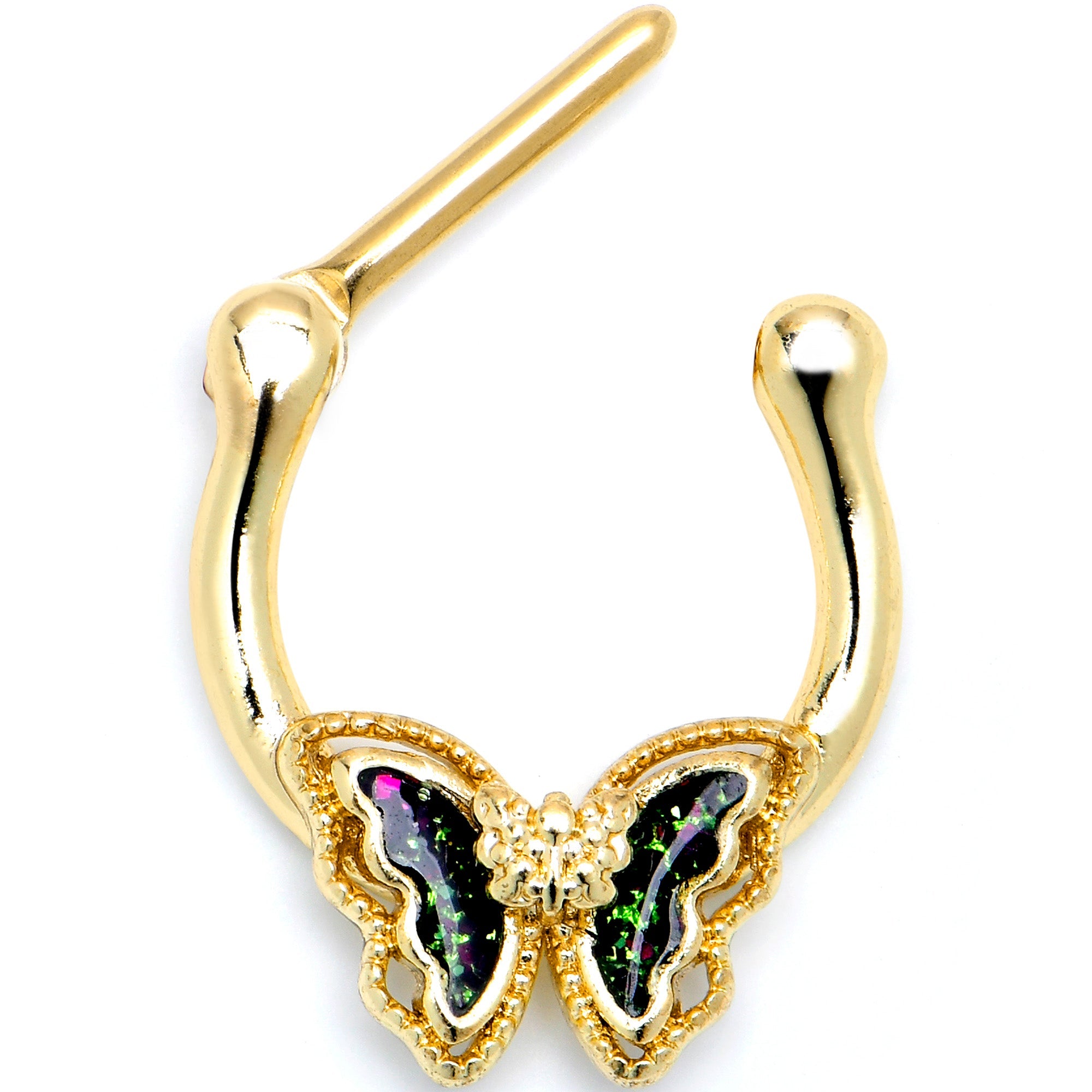BodyCandy 16G 5/16 Vitrail Gem Gold Tone Classic Butterfly Cartilage Clicker — detail close-up