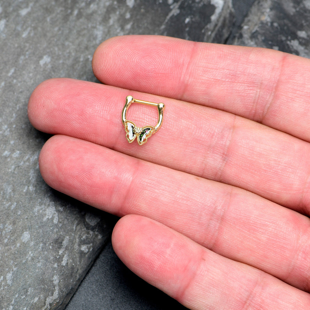 BodyCandy 16G 5/16 Vitrail Gem Gold Tone Classic Butterfly Cartilage Clicker — lifestyle context