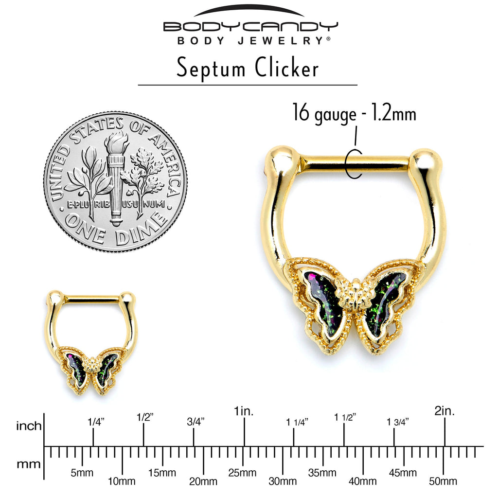 BodyCandy 16G 5/16 Vitrail Gem Gold Tone Classic Butterfly Cartilage Clicker — side view