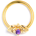 BodyCandy 16G 3/8 Purple Gem Gold Tone Beauty Bug Hinged Segment Ring — main product shot
