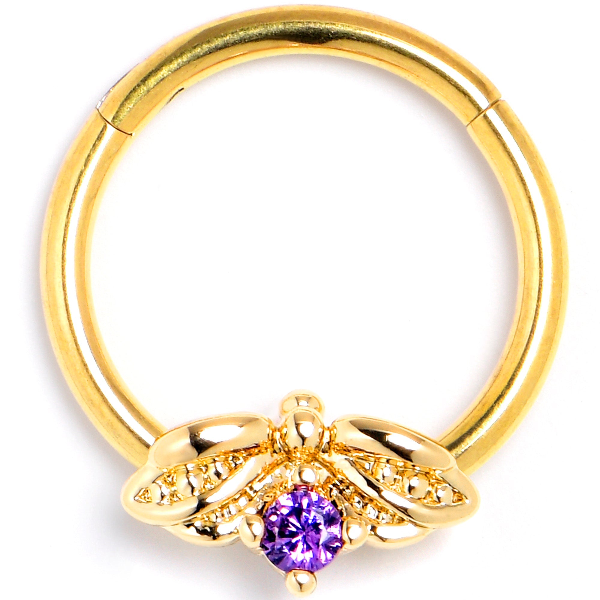 BodyCandy 16G 3/8 Purple Gem Gold Tone Beauty Bug Hinged Segment Ring — main product shot
