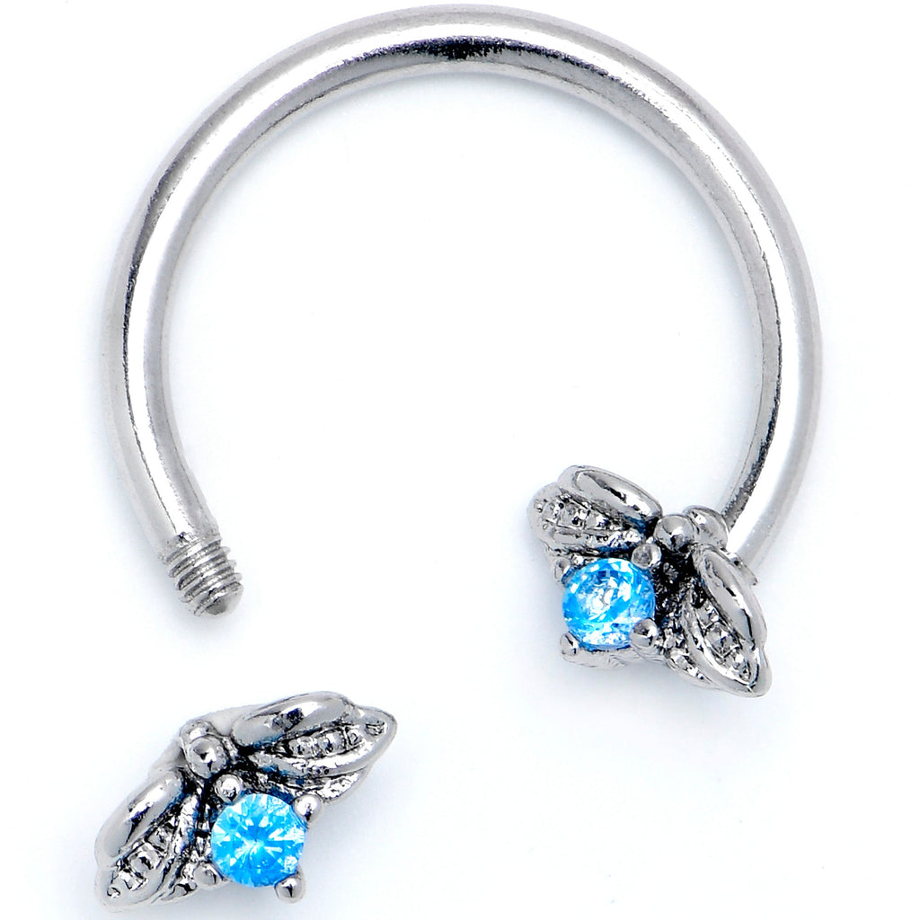 BodyCandy 16G 3/8 Blue Gem Beauty Bug Insect Horseshoe Circular Barbell — detail close-up