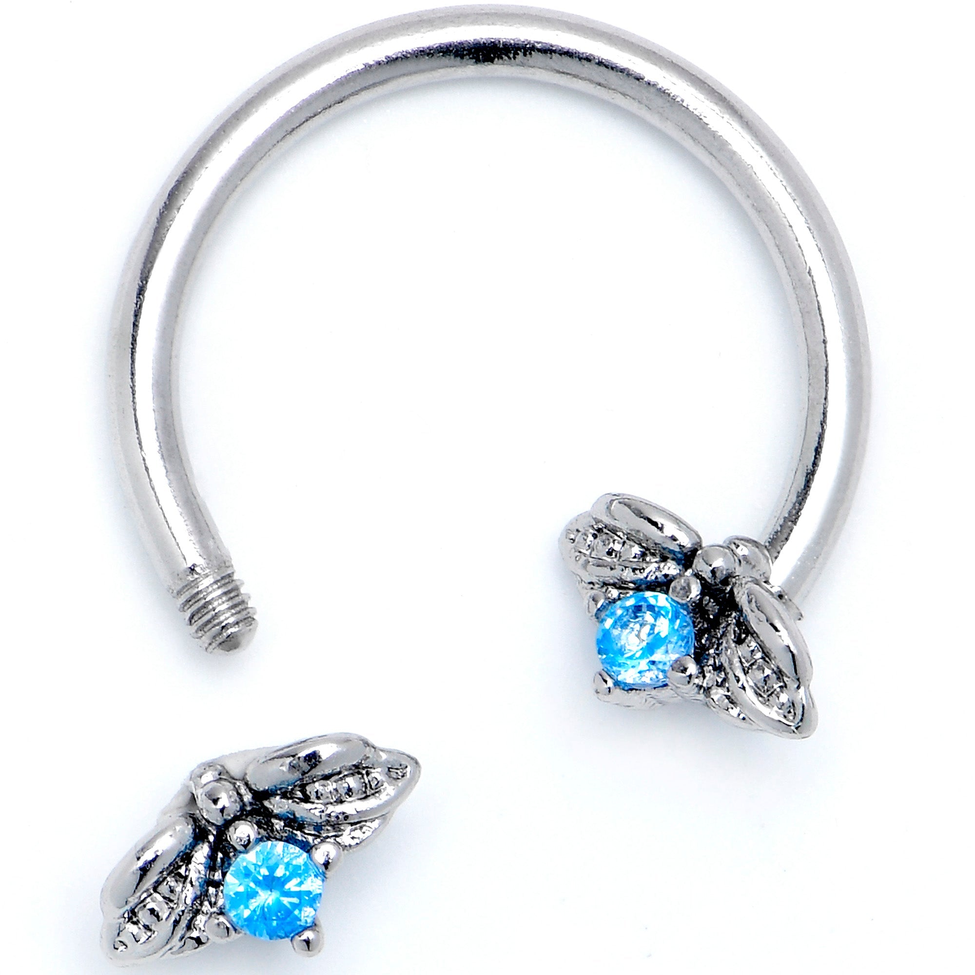 BodyCandy 16G 3/8 Blue Gem Beauty Bug Insect Horseshoe Circular Barbell — detail close-up
