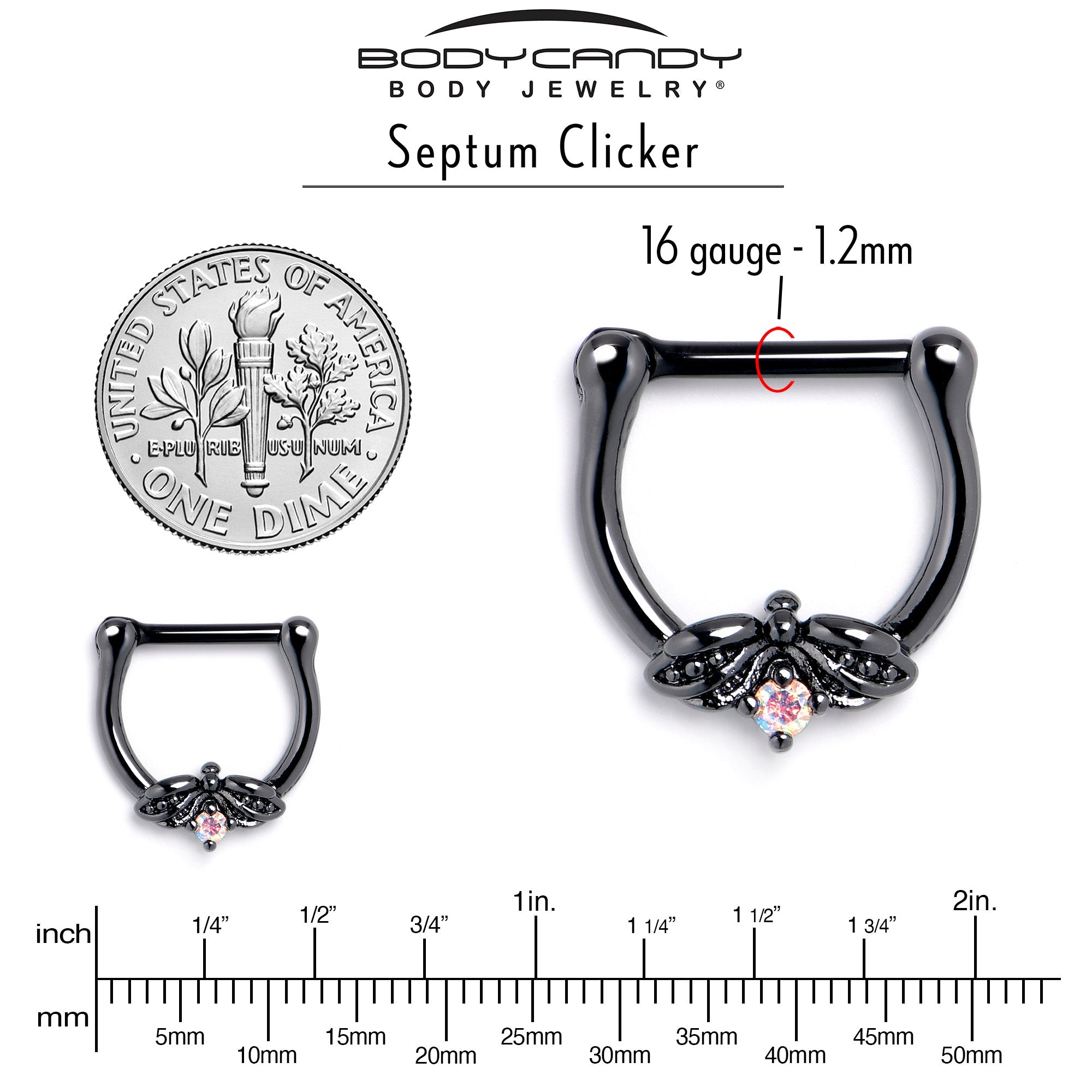 BodyCandy 16G 5/16 Aurora Gem Black Beauty Bug Cartilage Clicker — side view