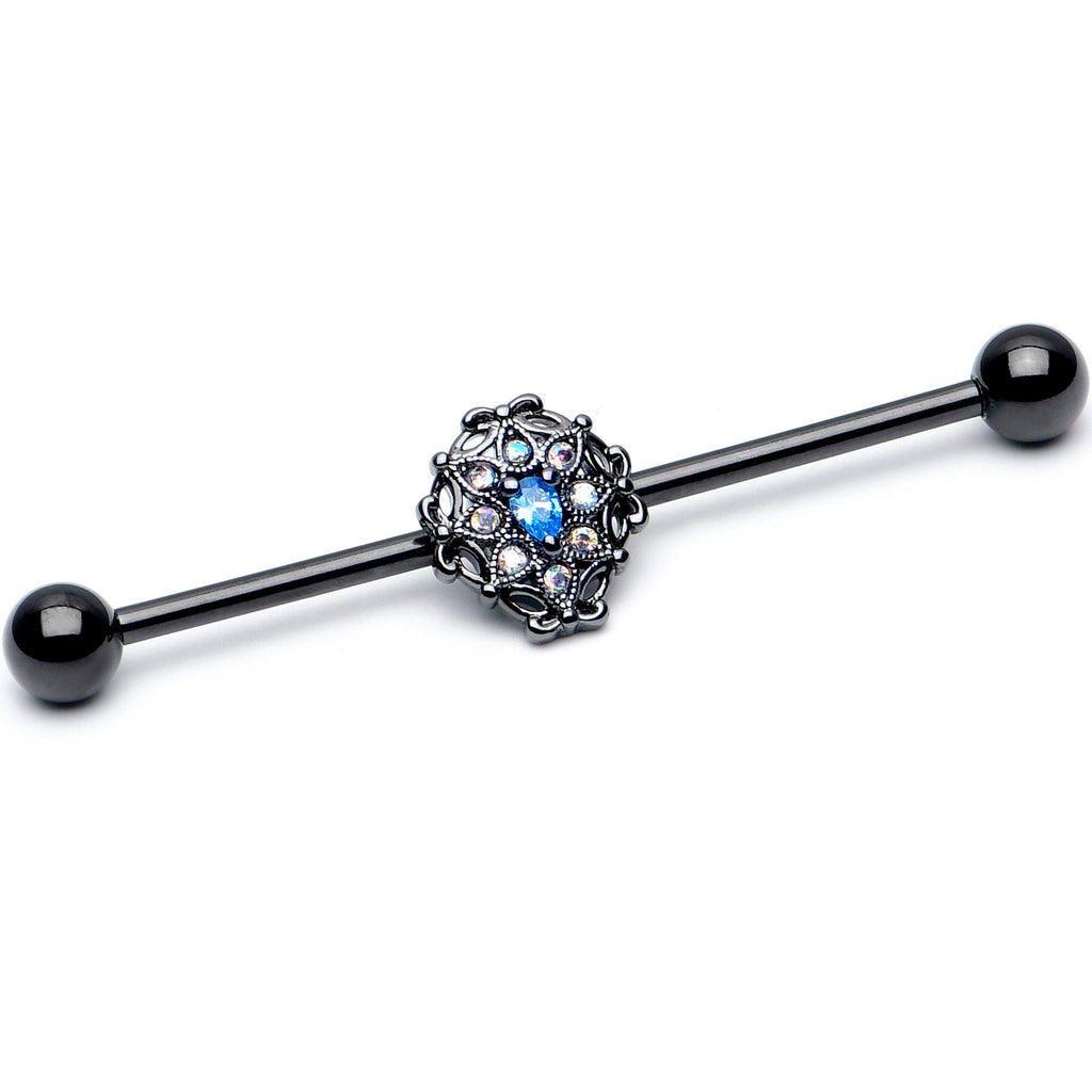 BodyCandy 14G Blue Aurora Gem Black Night Blossom Industrial Barbell 38mm — main product shot