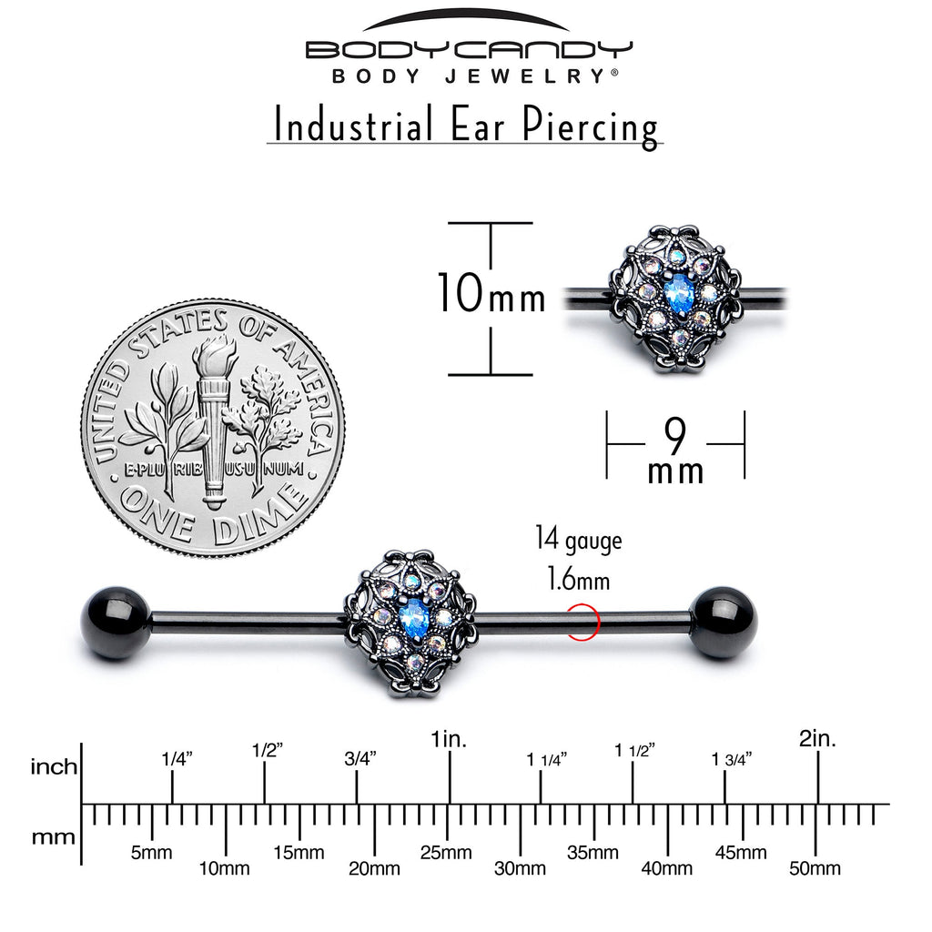 BodyCandy 14G Blue Aurora Gem Black Night Blossom Industrial Barbell 38mm — side view