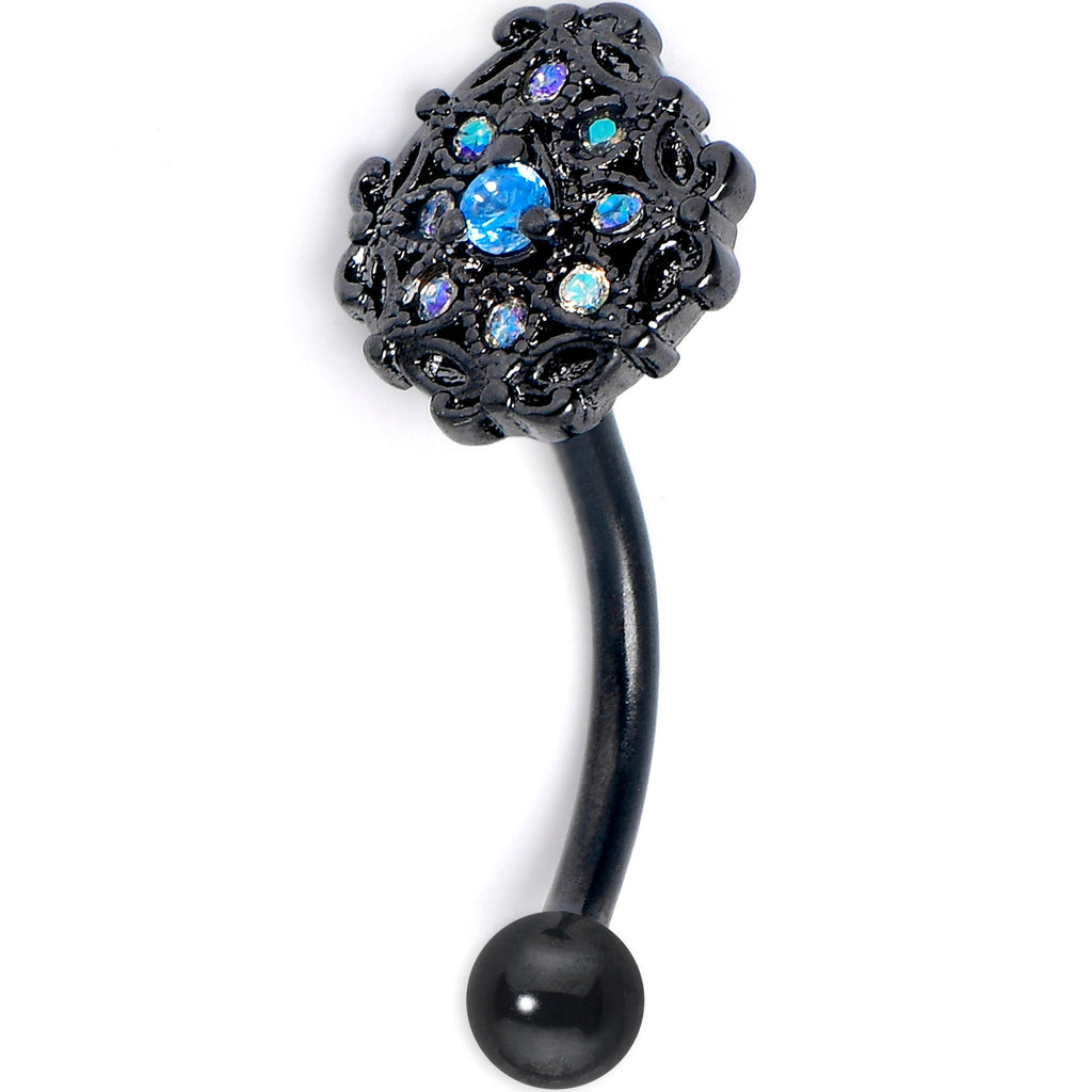 BodyCandy 16G 5/16 Blue Aurora Gem Black Night Blossom Curved Eyebrow Ring — main product shot
