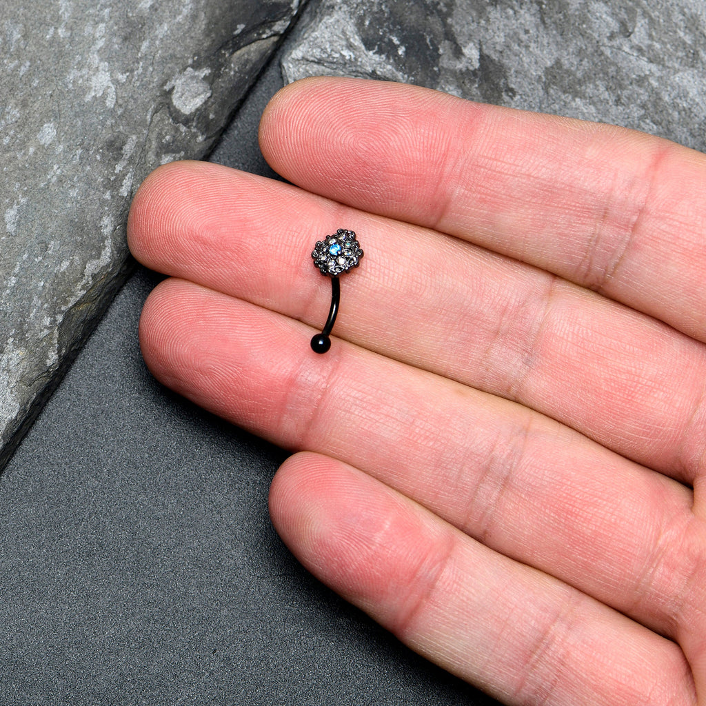 BodyCandy 16G 5/16 Blue Aurora Gem Black Night Blossom Curved Eyebrow Ring — lifestyle context