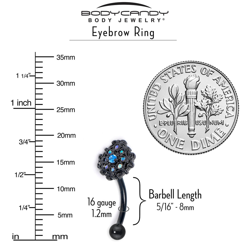 BodyCandy 16G 5/16 Blue Aurora Gem Black Night Blossom Curved Eyebrow Ring — side view