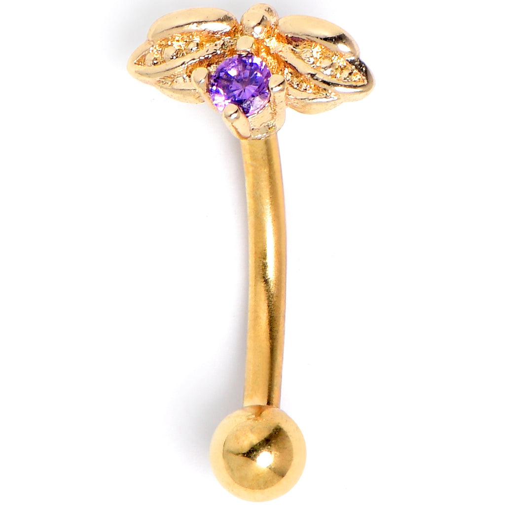 BodyCandy 16G 5/16 Purple Gem Gold Tone Beauty Bug Curved Eyebrow Ring — main product shot