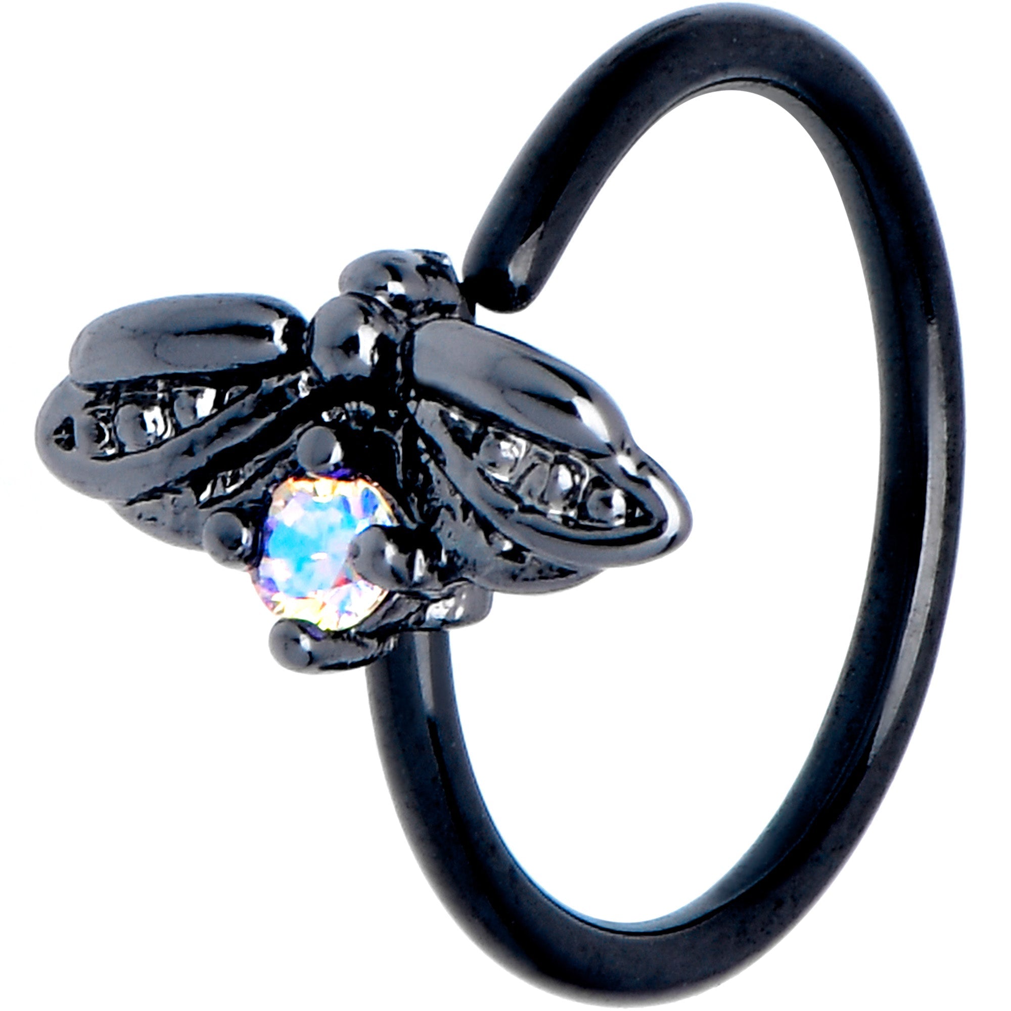 BodyCandy 20G 5/16 Aurora Gem Black Beauty Bug Nose Hoop — main product shot