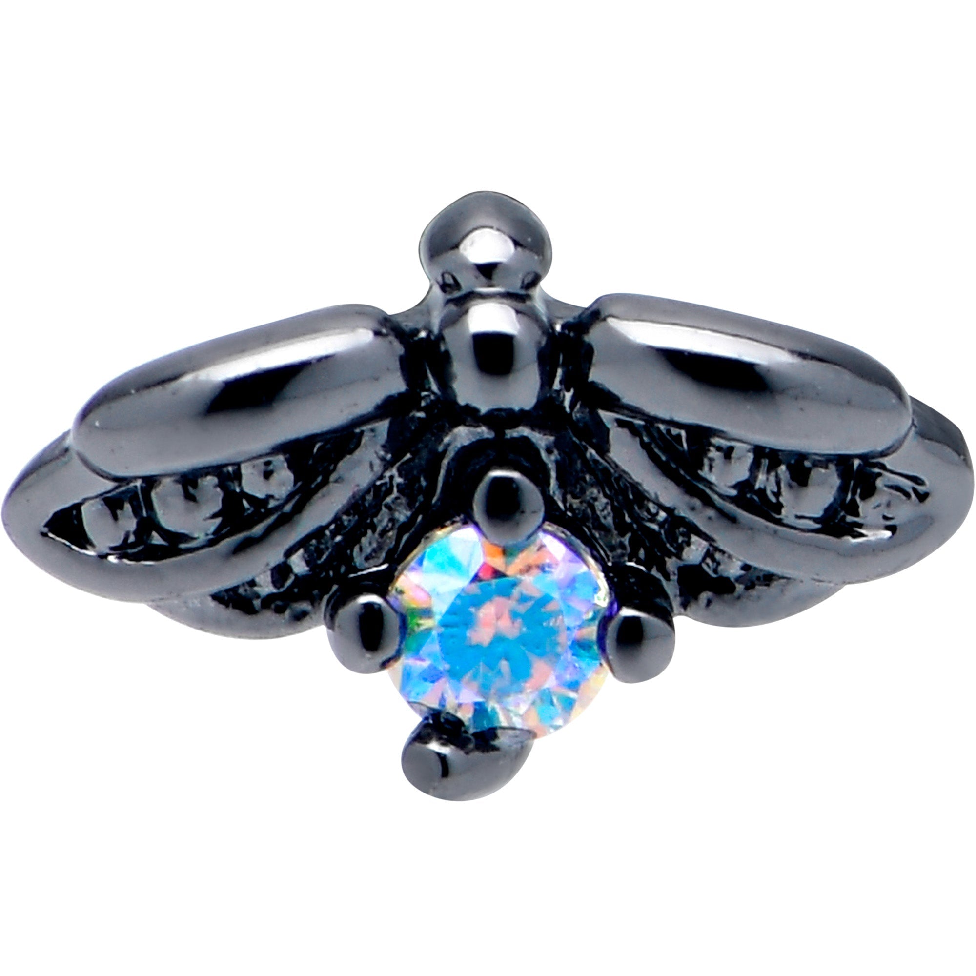 BodyCandy 20G 5/16 Aurora Gem Black Beauty Bug Nose Hoop — detail close-up