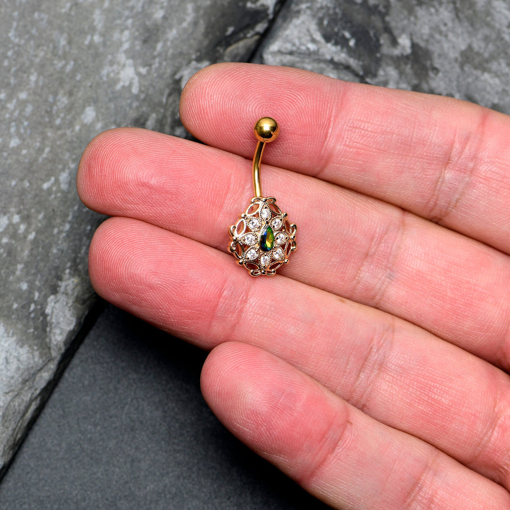 BodyCandy Vitrail Clear Gem Gold Tone Blossom Bloom Belly Ring — detail close-up