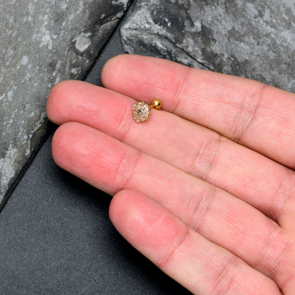 BodyCandy 16G 1/4 Vitrail Gem Gold Tone Blossom Bloom Cartilage Earring — side view
