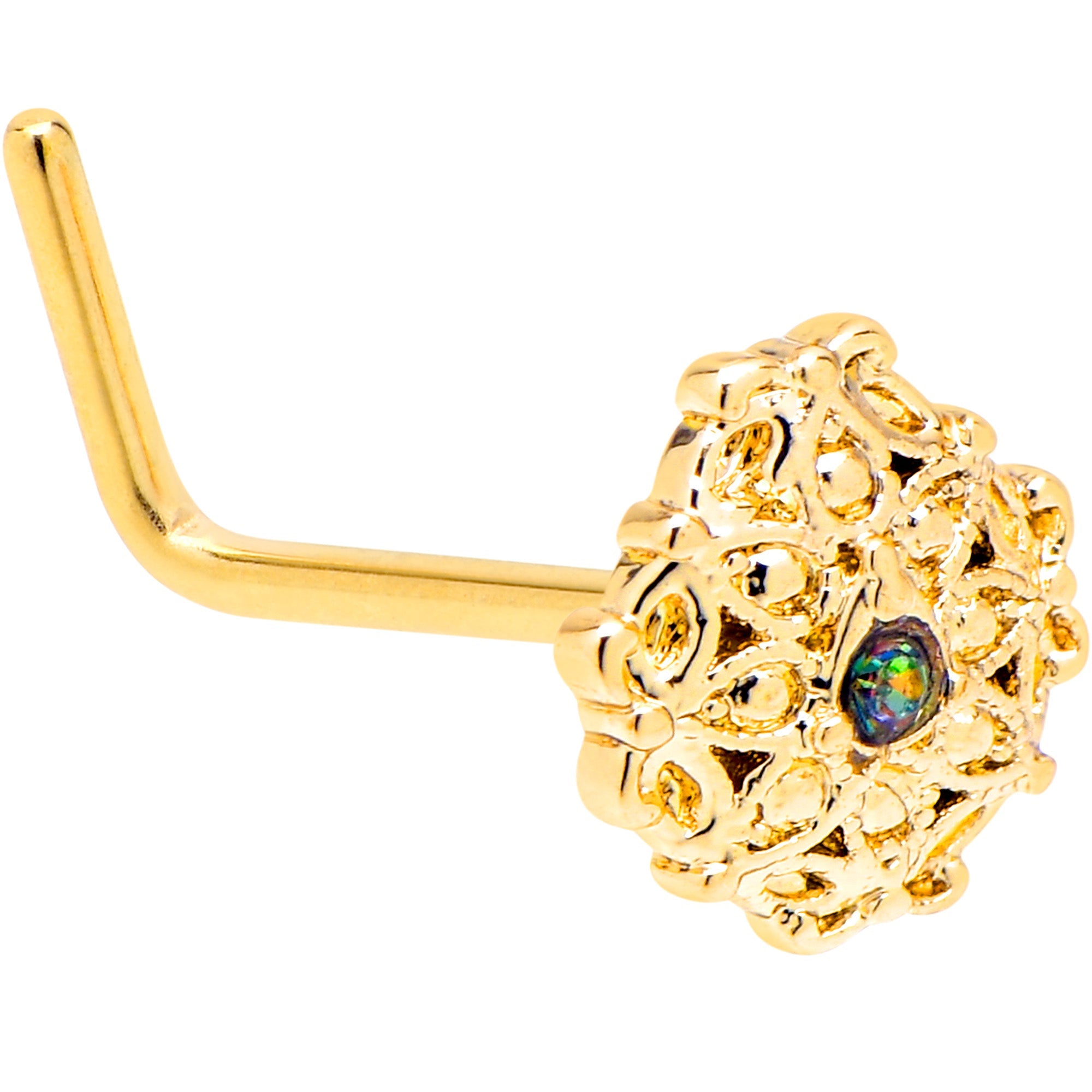 BodyCandy 20G 7mm Vitrail Gem Gold Tone Blossom Bloom L Shape Nose Ring — main product shot