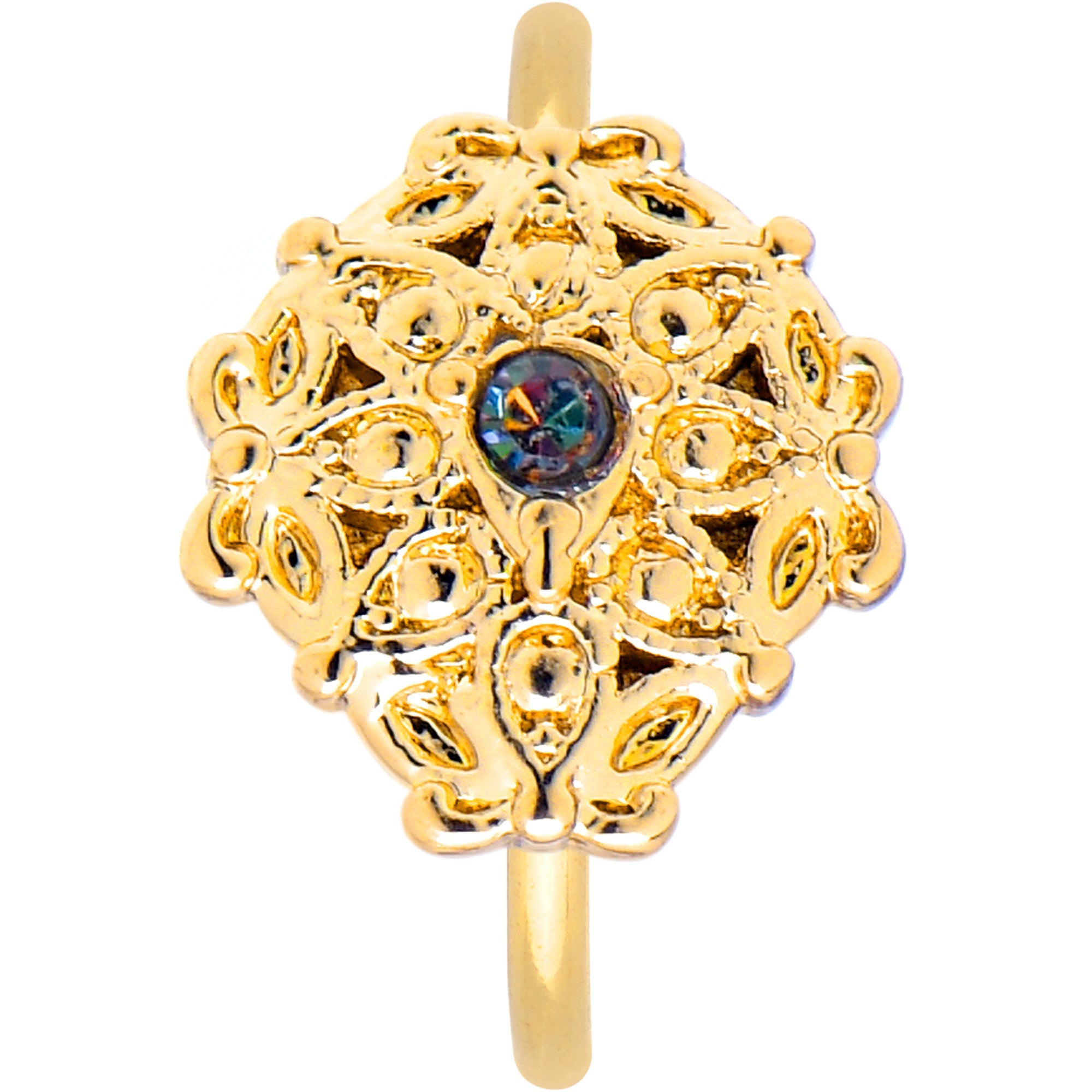 BodyCandy 20G 5/16 Vitrail Gem Gold Tone Blossom Bloom Nose Hoop — detail close-up