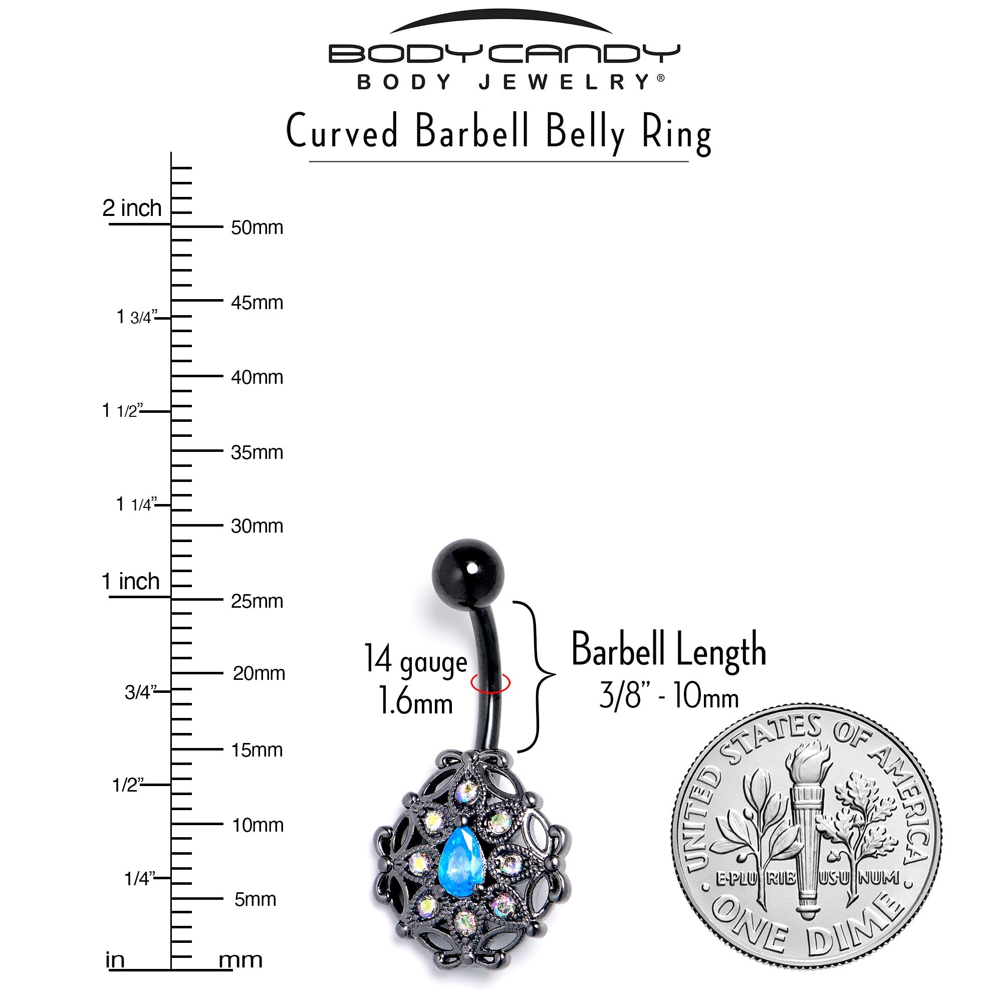 BodyCandy Blue Aurora Gem Black Night Blossom Belly Ring — lifestyle context