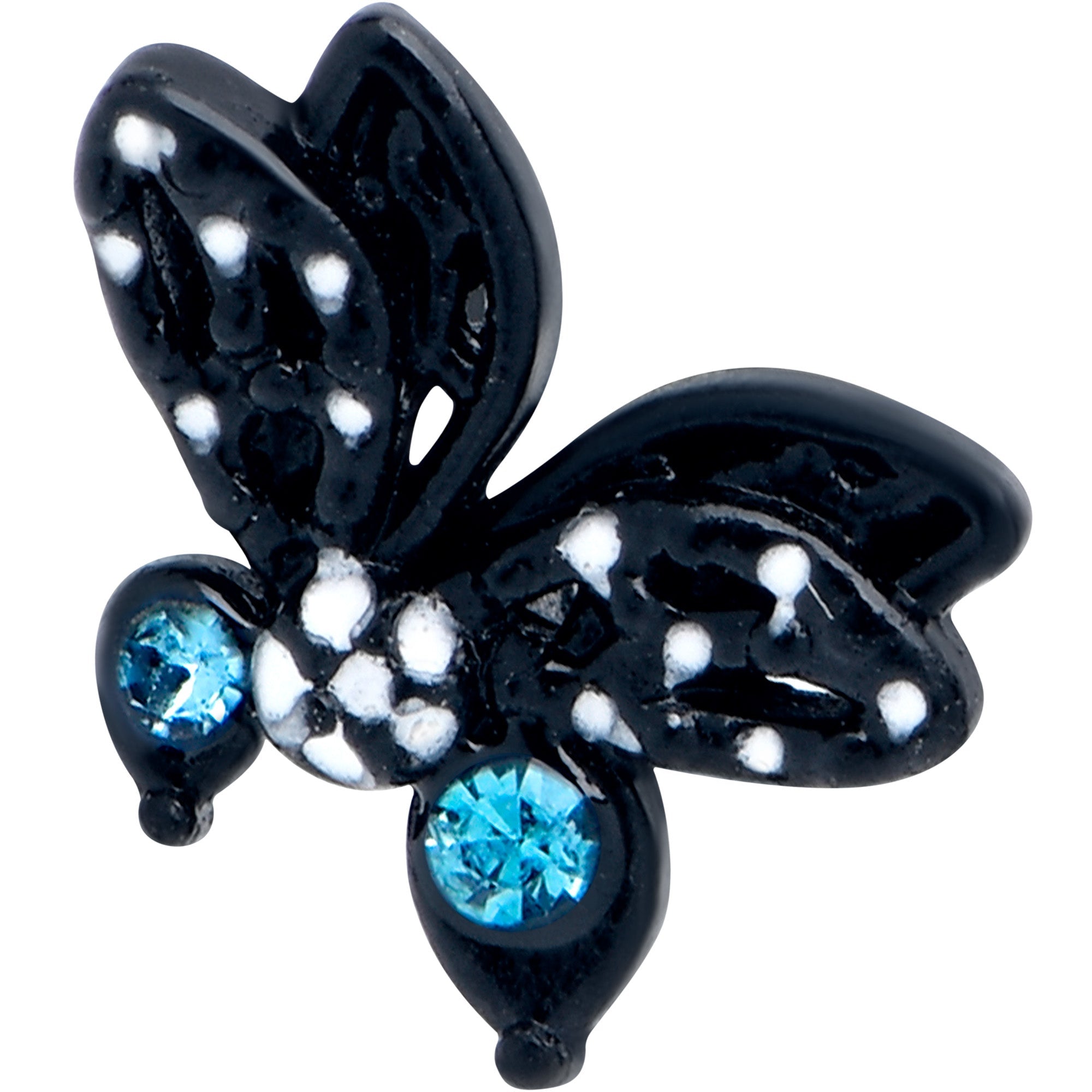 BodyCandy 16G 1/4 Blue CZ Gem Black Night Drama Butterfly Cartilage Earring — detail close-up