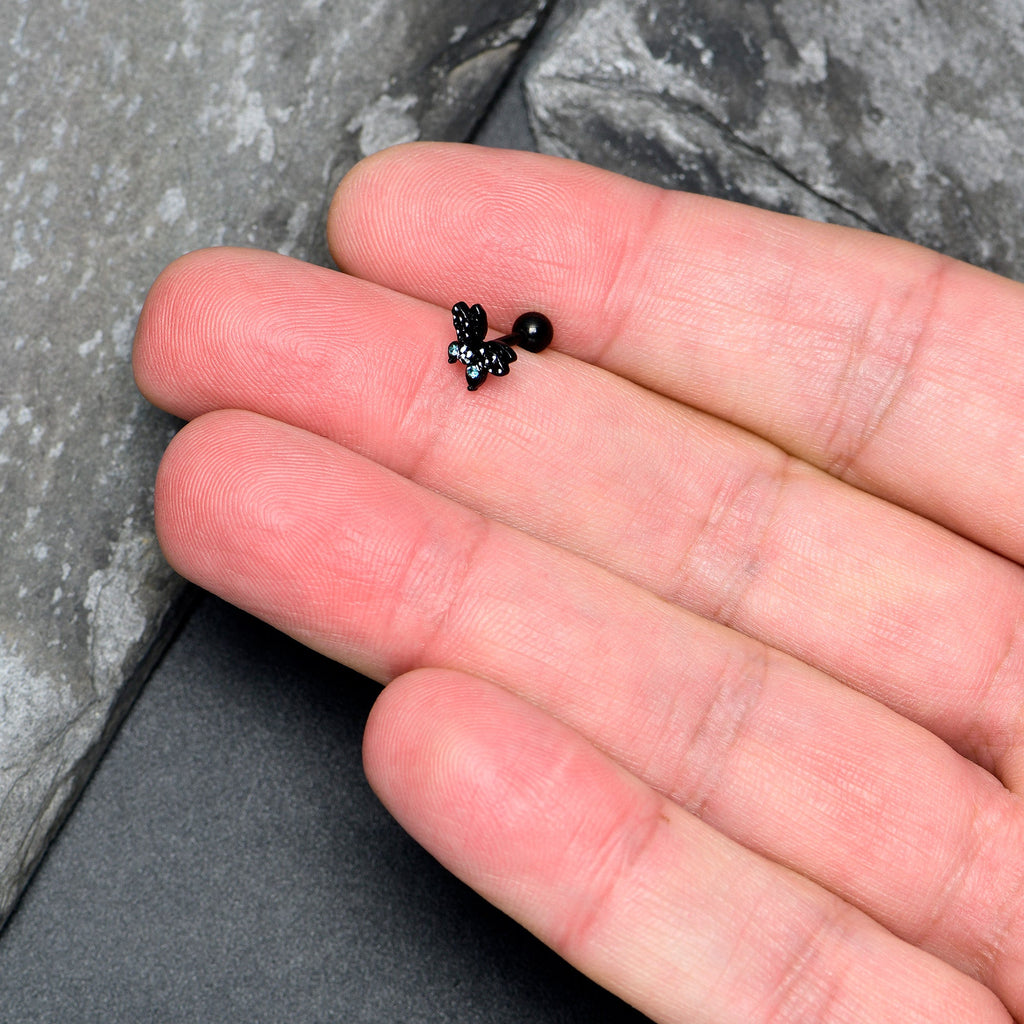 BodyCandy 16G 1/4 Blue CZ Gem Black Night Drama Butterfly Cartilage Earring — side view