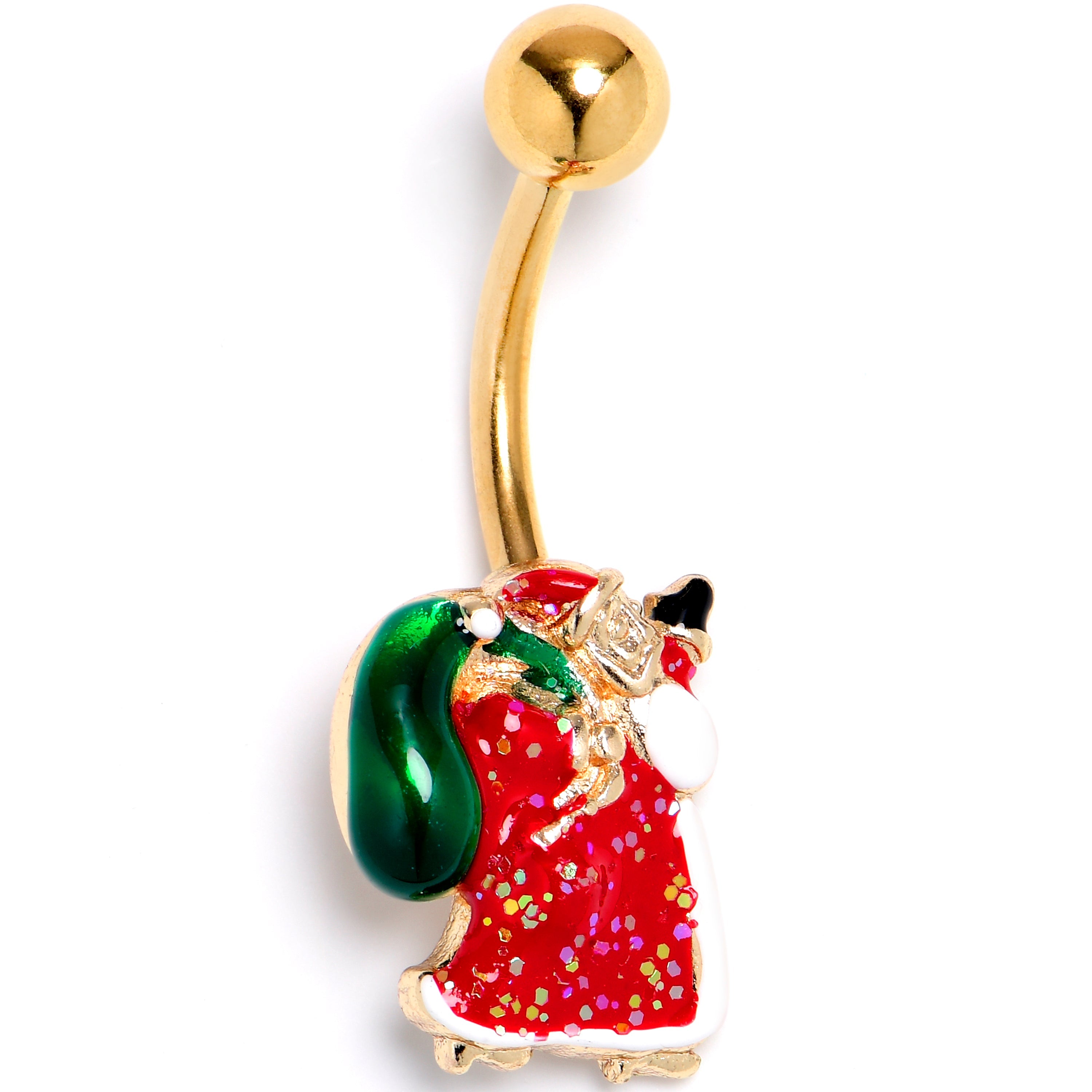 BodyCandy Gold Tone Glitter Santa Red Christmas Belly Ring — main product shot