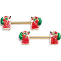 BodyCandy 14G 9/16 Gold Tone Glitter Santa Red Barbell Nipple Ring Set — main product shot