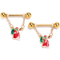 BodyCandy 14G 9/16 Gold Tone Glitter Santa Red Dangle Nipple Ring Set — main product shot