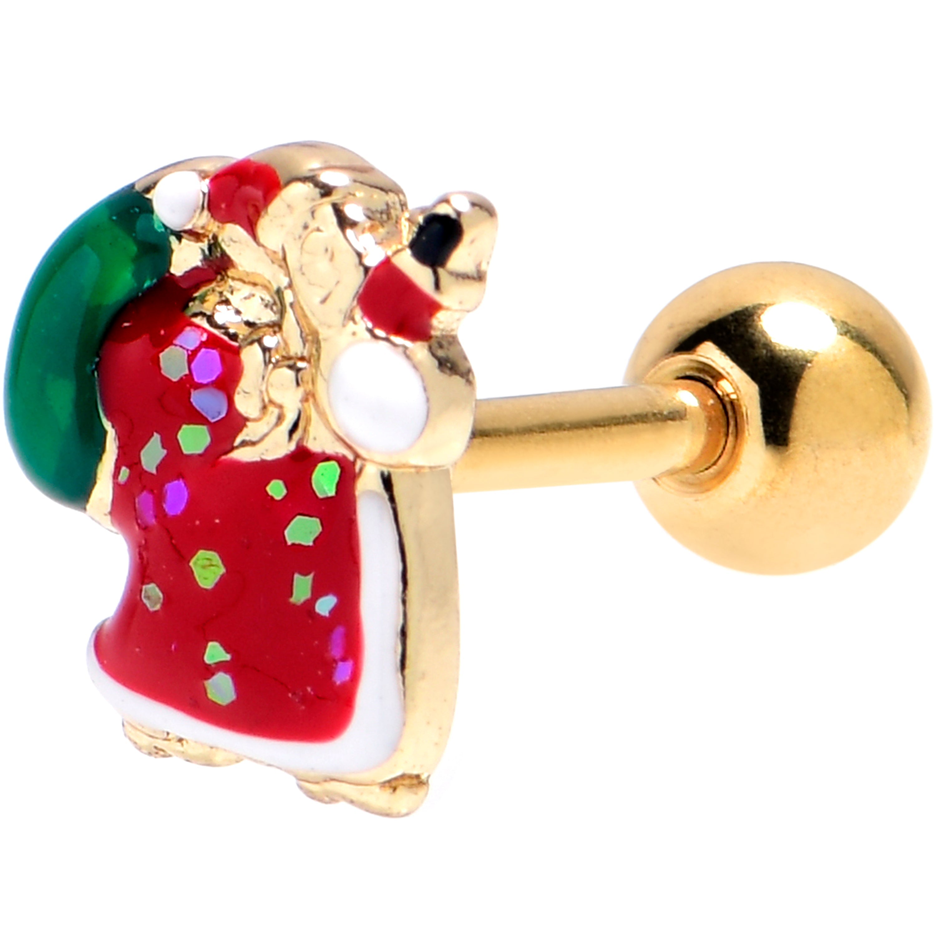 BodyCandy 16G 5/16 Gold Tone Glitter Santa Red Cartilage Tragus Earring — main product shot