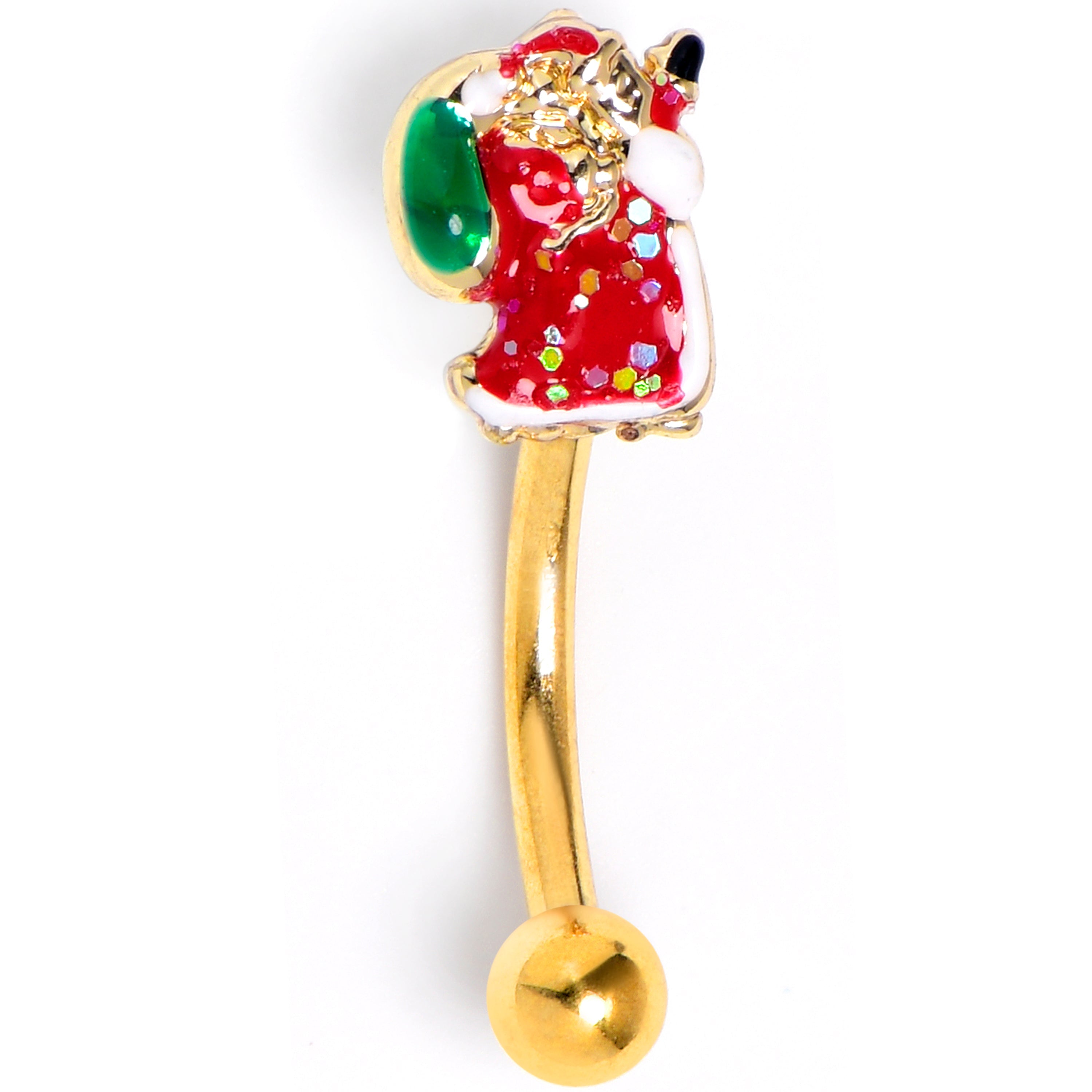 BodyCandy 16G 5/16 Gold Tone Glitter Santa Red Curved Eyebrow Ring — main product shot