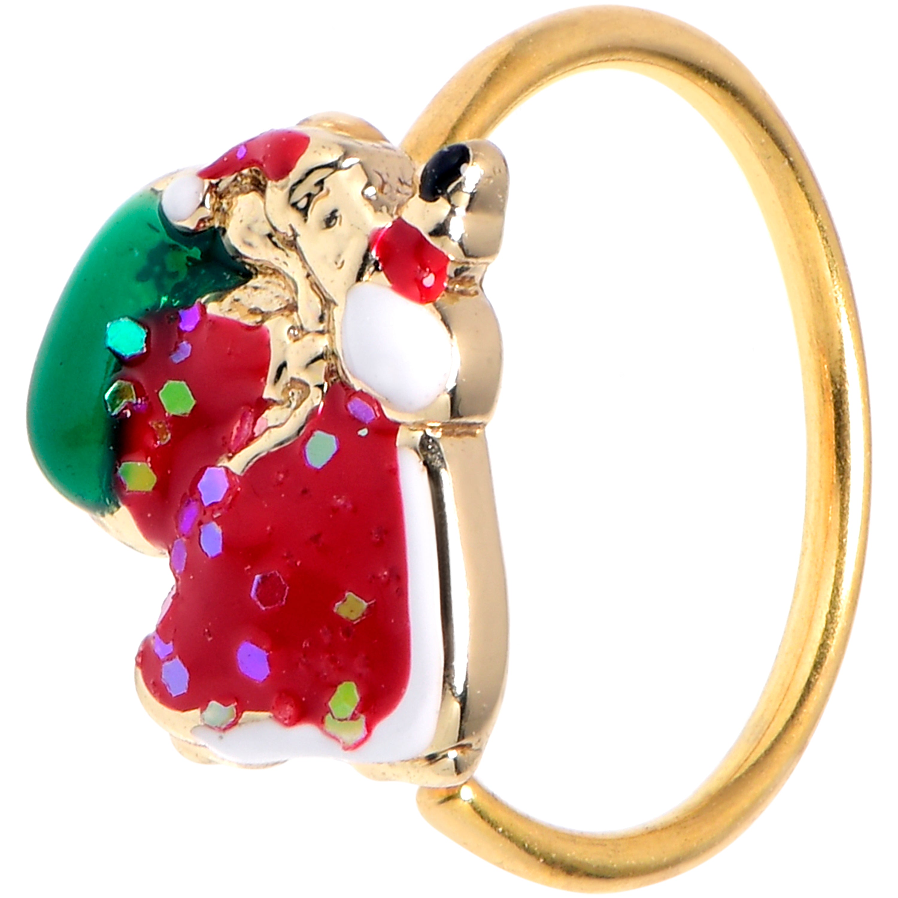 BodyCandy 20G 5/16 Gold Tone Glitter Santa Red Christmas Nose Hoop — main product shot