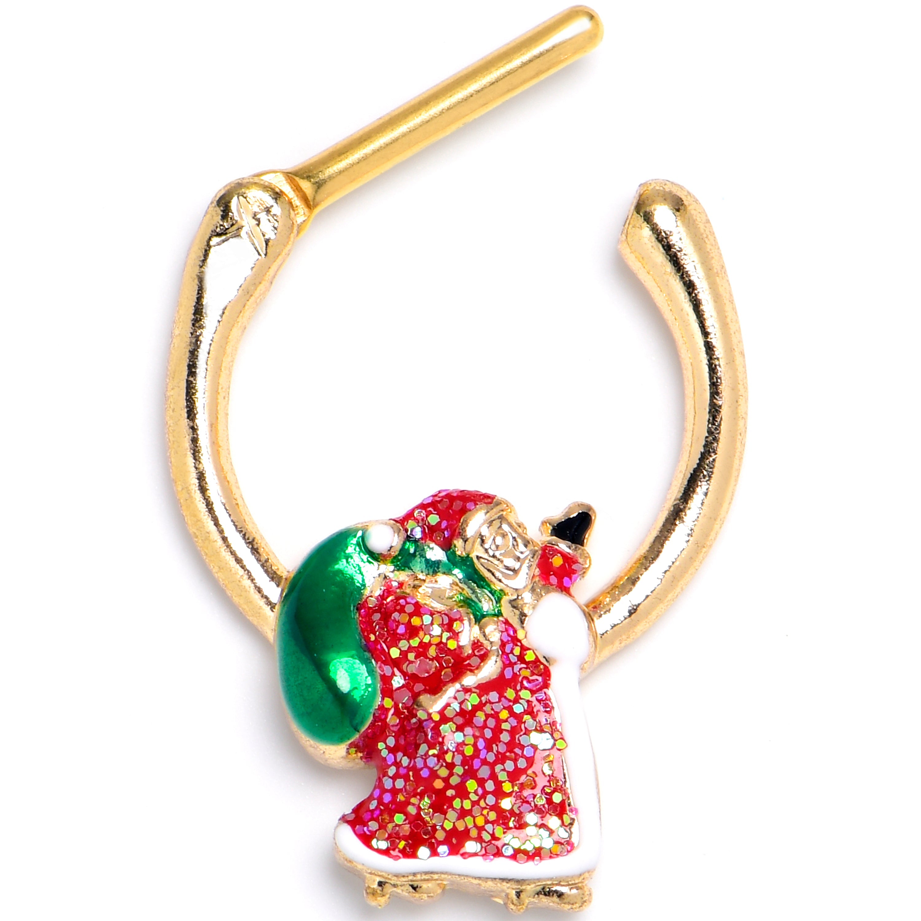 BodyCandy 16G 5/16 Gold Tone Glitter Santa Red Christmas Cartilage Clicker — main product shot