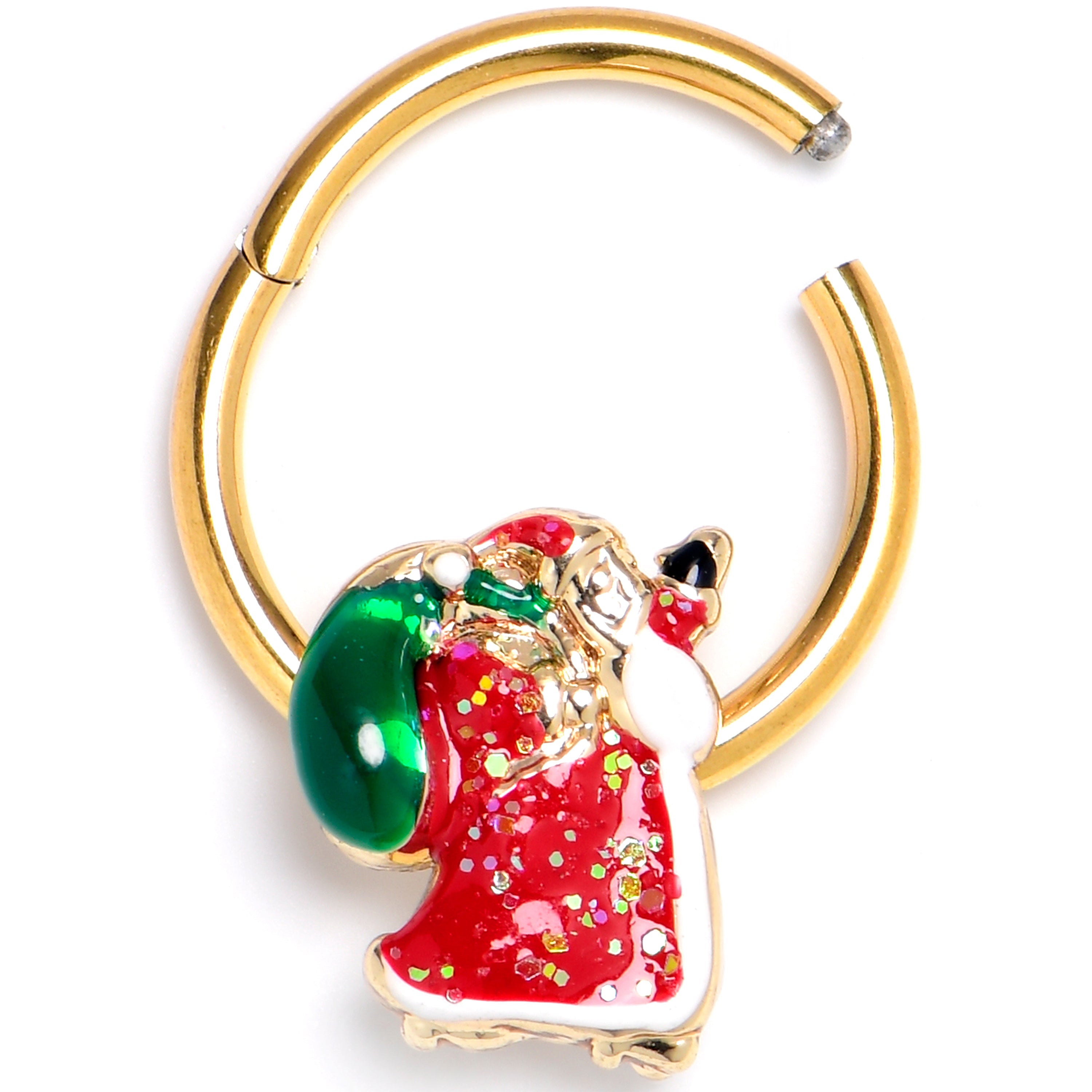 BodyCandy 16G 3/8 Gold Tone Glitter Santa Red Christmas Hinged Segment Ring — main product shot