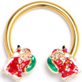 BodyCandy 16G 3/8 Gold Tone Glitter Santa Red Horseshoe Circular Barbell — main product shot